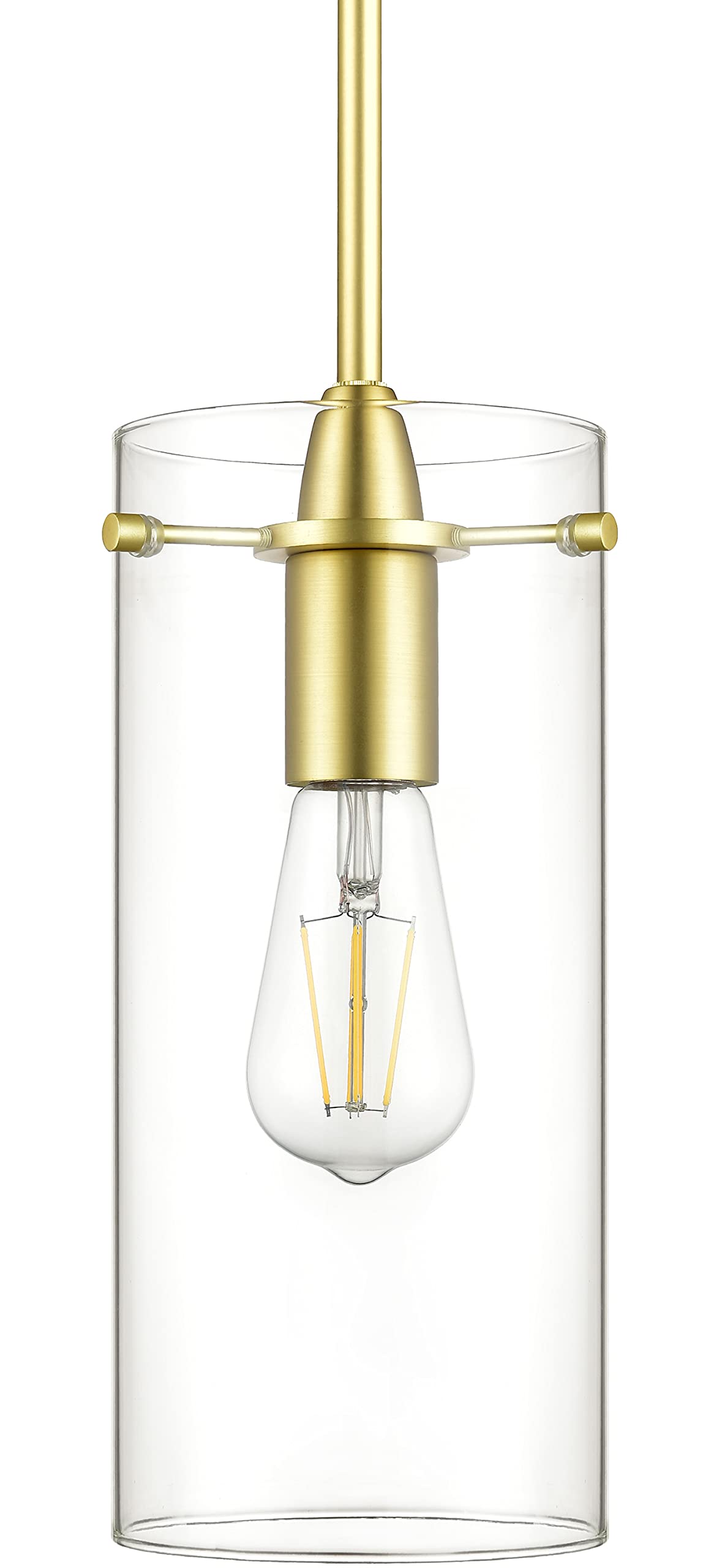 Satin Brass Pendant Lights for Kitchen Island - Large Clear Glass Pendant Light Fixture - Perfect for Dining Room, Bar Counter & Modern Home Decor