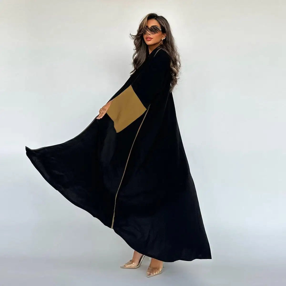 Elegant Two-Tone Sleeve Cardigan Open Abaya Dress for Women - Perfect for Prayer, Modest Fashion & Special Occasions