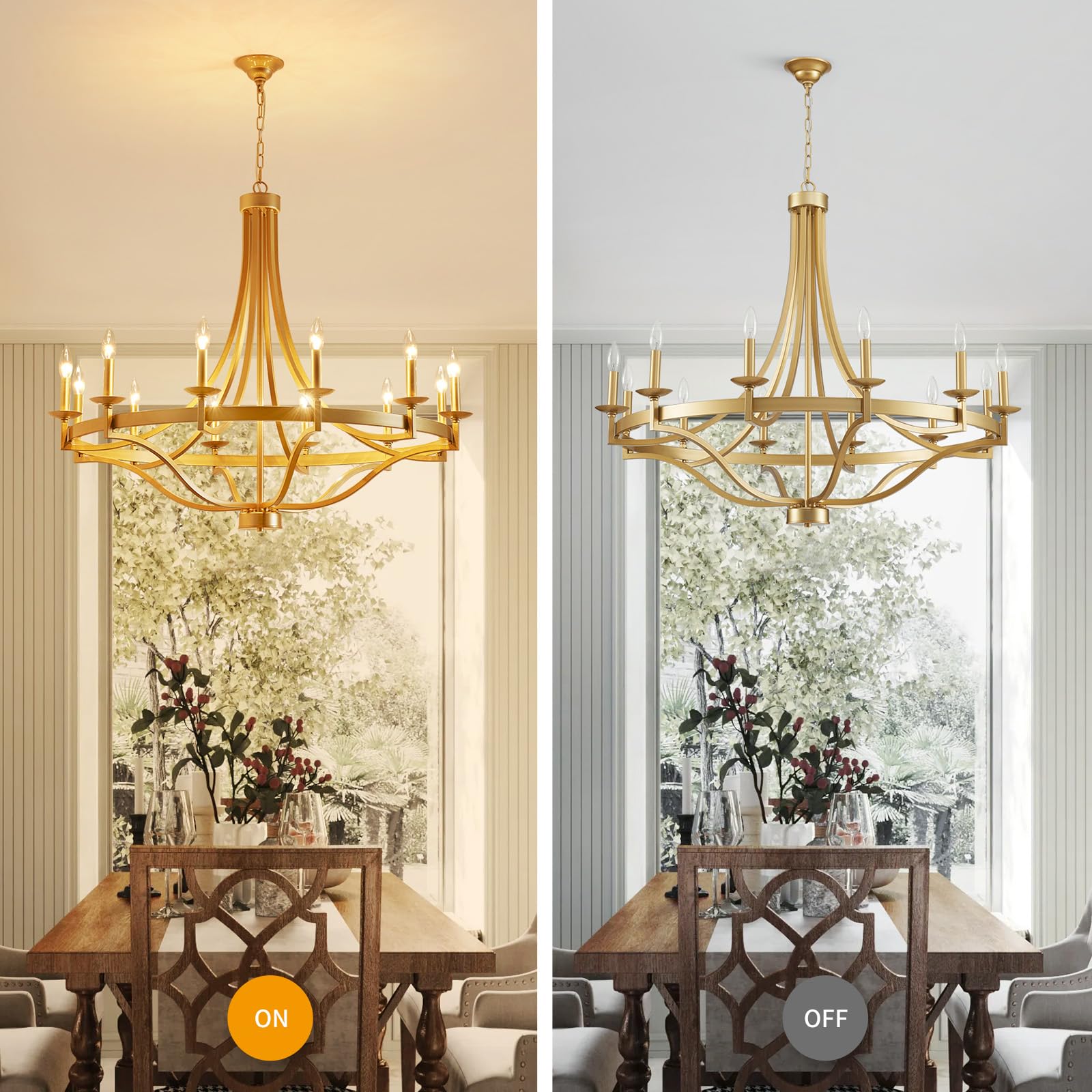 WUZUPS 12-Light Wagon Wheel Metal Candle Chandelier - 39.4