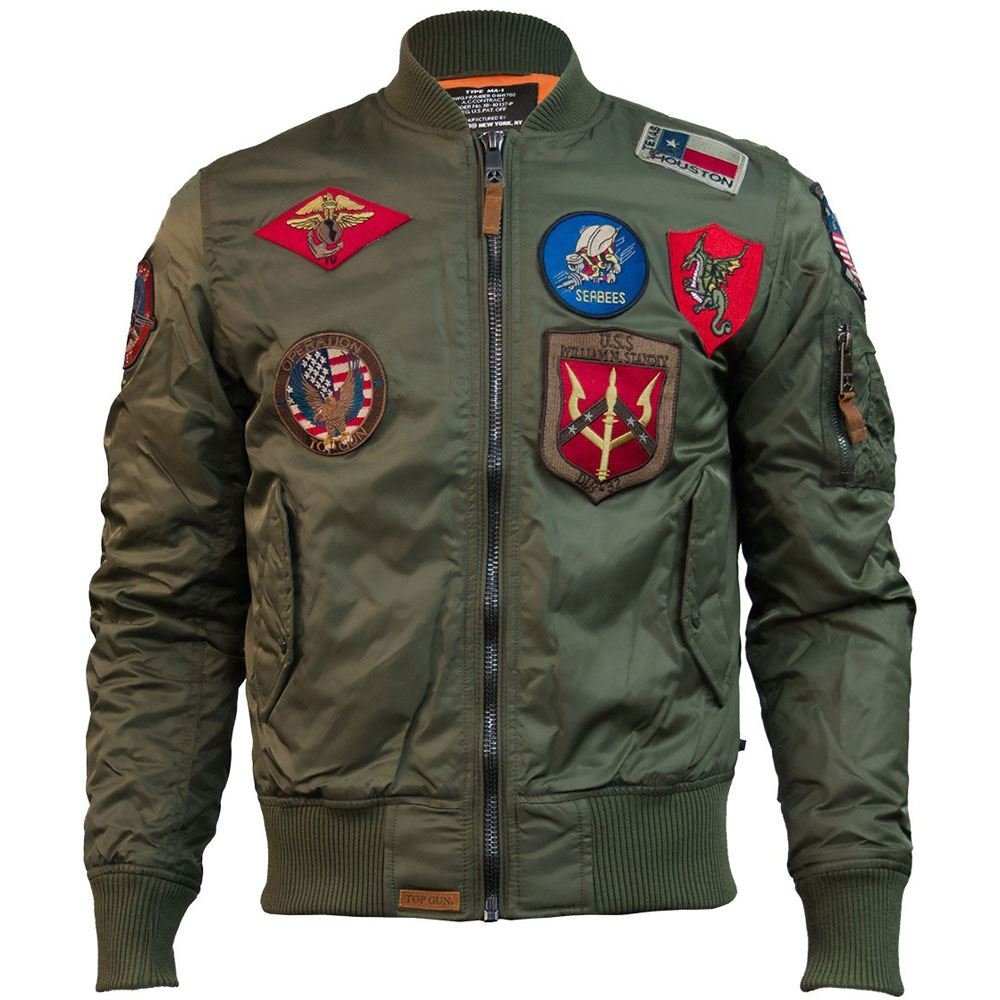 Top Gun® MA-1 Nylon Bomber Jacket with Patches - Stylish Military Flight Jacket for Men | Perfect for Casual Wear, Aviation Enthusiasts & Outdoor Adventures