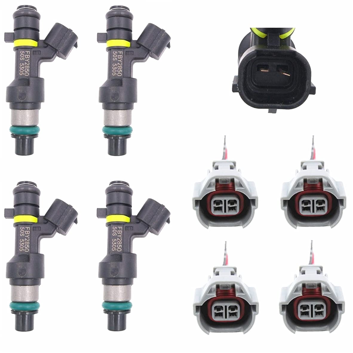 4PCS Fuel Injectors with Connector Plug Harness Pigtail Wire - FBY2850 16600-EN200 Replacement for Nissan NV Sentra 2.0L Cube Versa 1.8L - High Performance Fuel Injector Kit for Smooth Engine Operation & Improved Fuel Efficiency