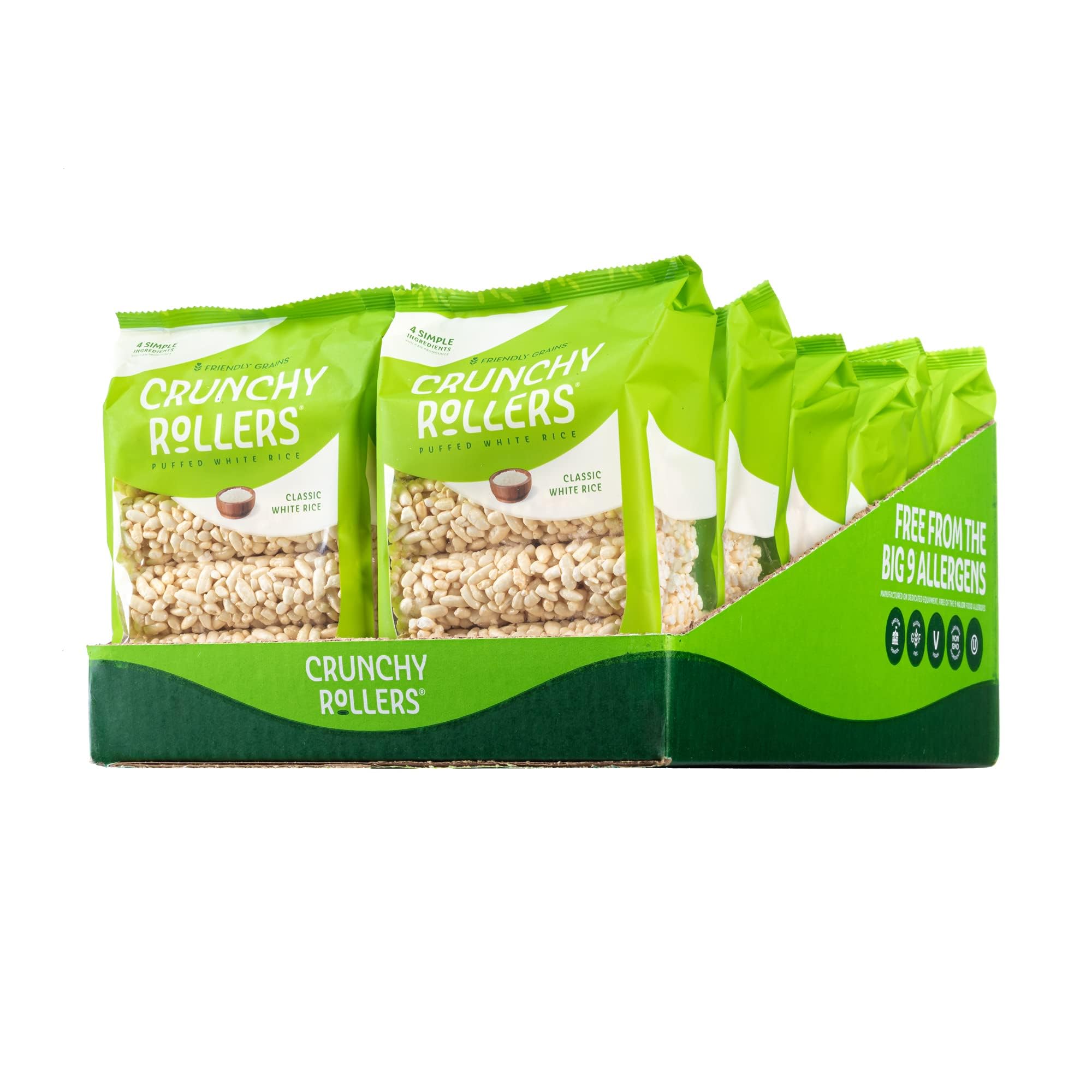 Crunchy Classic White Rice Rollers - Sweet & Crispy Puffed Rice Snacks for Adults & Kids | Healthy Gluten-Free Snack Rolls | 3.5oz Individual Packs (12x8) | Perfect for School Lunches, Office Snacks & On-the-Go Treats