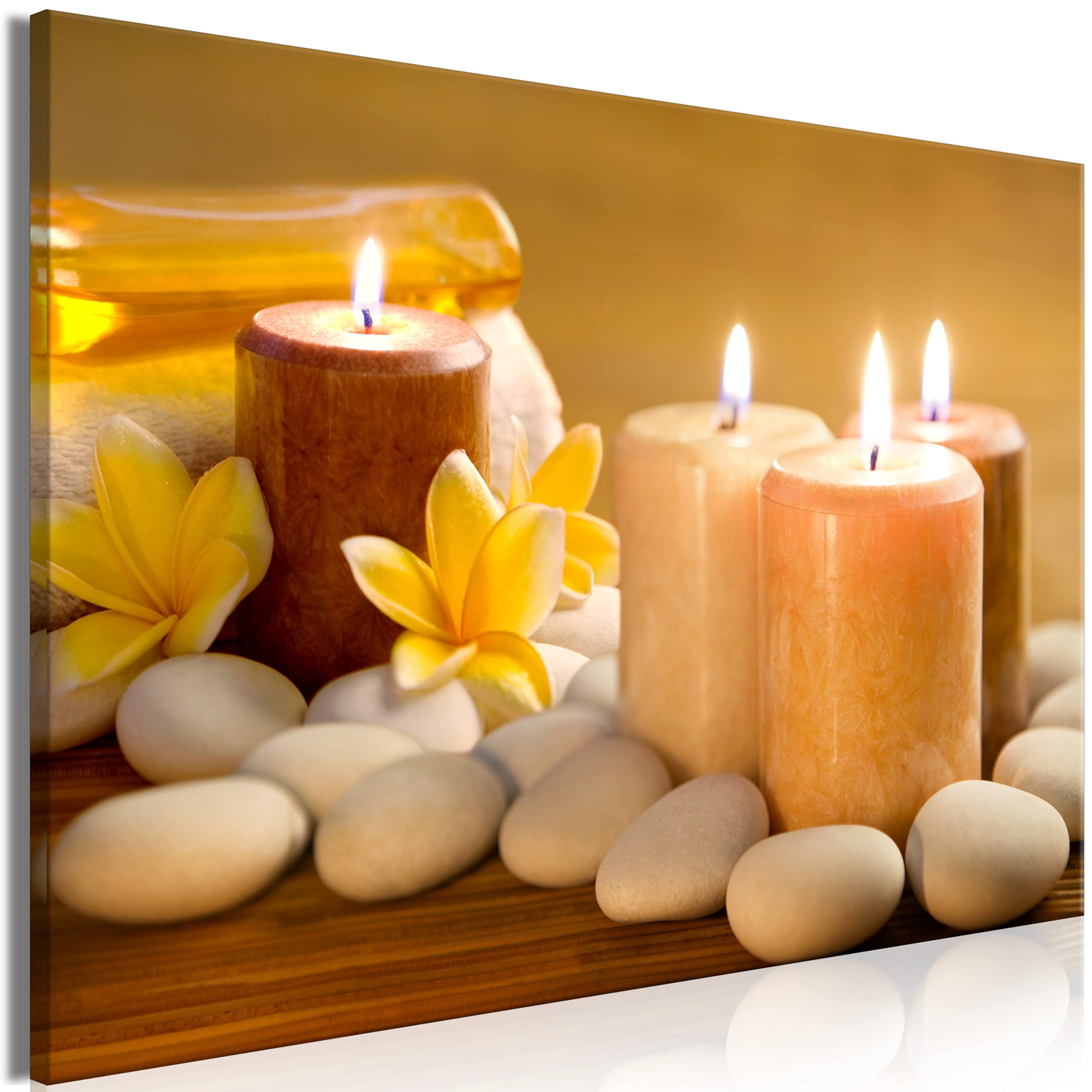 Artgeist Canvas Wall Art Print - 35x24 Inch Framed Stretched Spa Decor with Stone Flowers & Zen Candles for Home, Office, or Wellness Retreats
