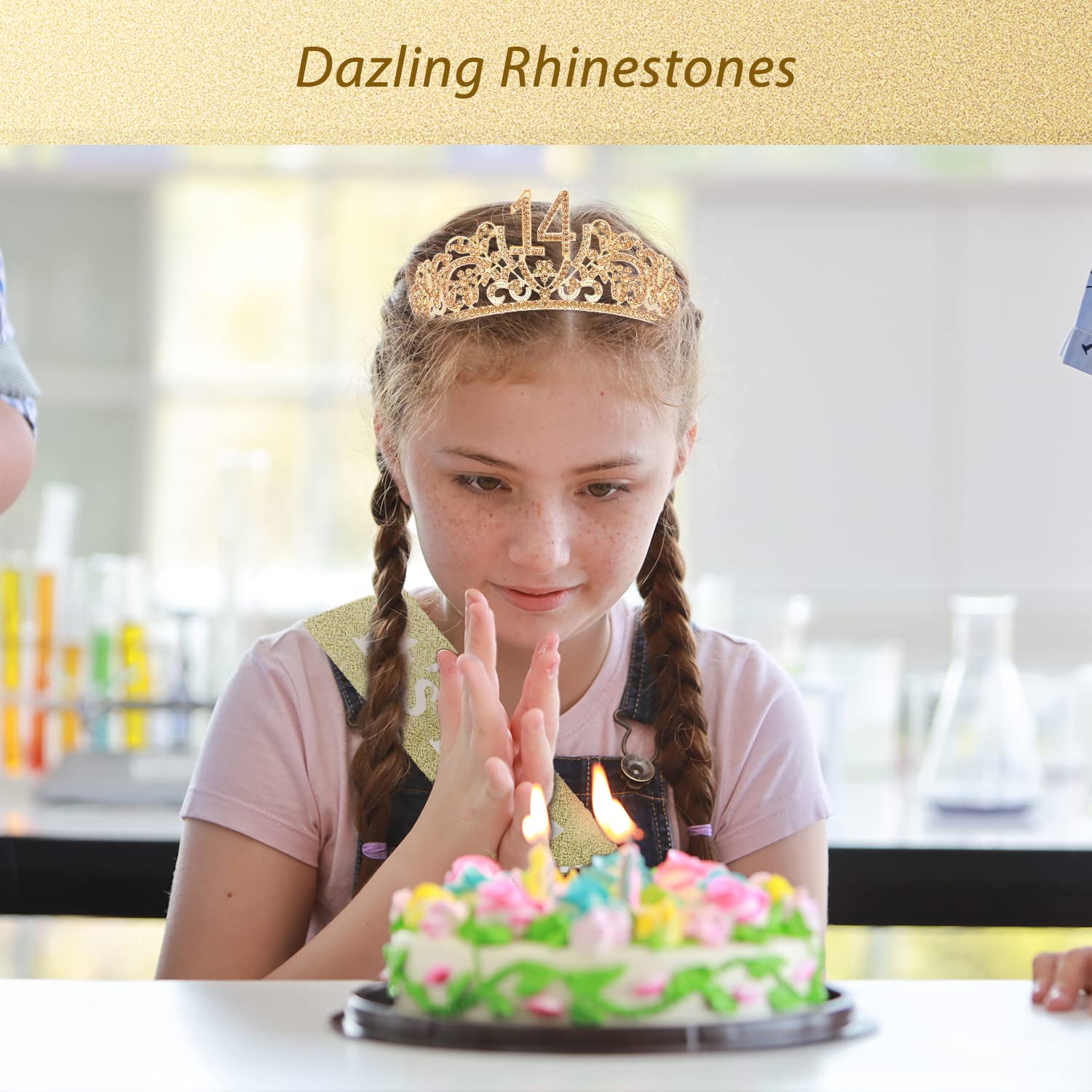14th Birthday Tiara Sash - Sparkling Rhinestone Crown & Satin Ribbon for Sweet 14 Party, Quinceañera, Birthday Celebrations & Special Occasions