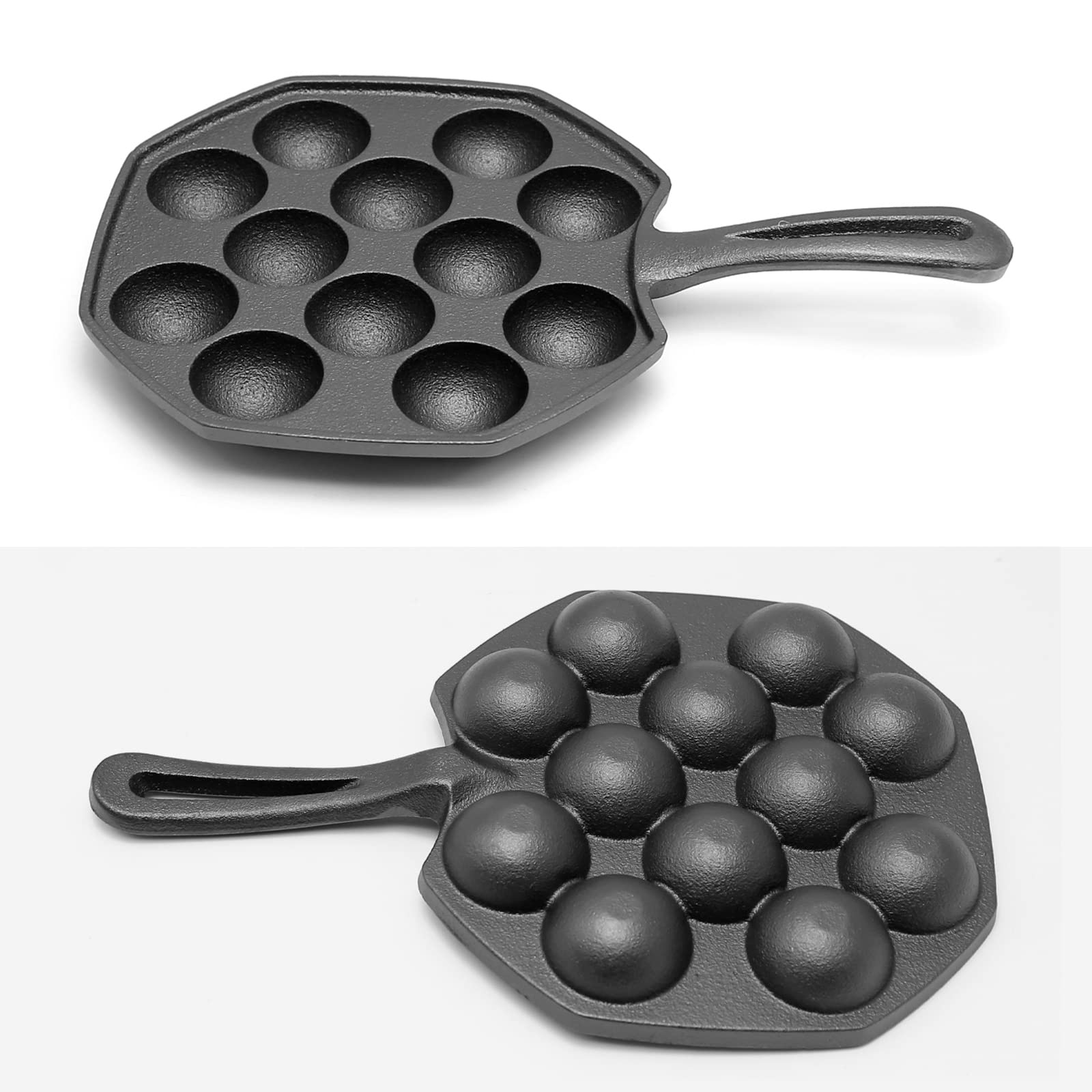 Cast Iron Takoyaki Pan - 12 Hole Heavy Duty Square Griddle for Japanese Octopus Balls, 1.5