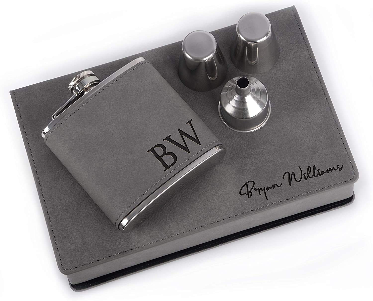 Personalized Groomsmen Flask Gift Set - 3 Pack, 6 oz Custom Engraved Hip Flasks with Gift Box & Funnel - Best Man & Groomsman Proposal, Bachelor Party Team Gifts - Perfect for Weddings, Anniversaries & Special Occasions - Ash