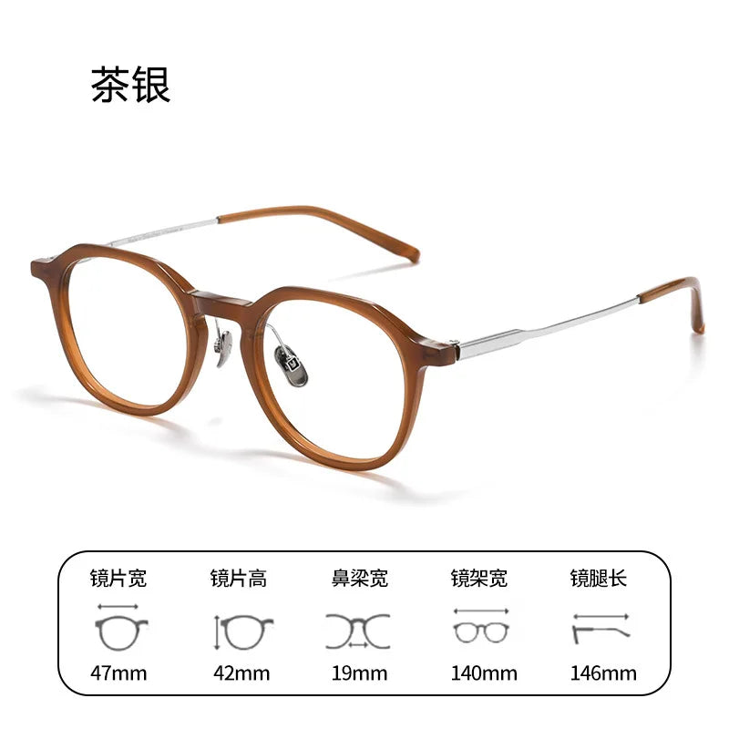 Bclear Unisex Full Rim Polygon Round Acetate Titanium Eyeglasses 298112 - Lightweight & Durable Frame for Men & Women - Perfect for Reading, Work & Fashion Accessories