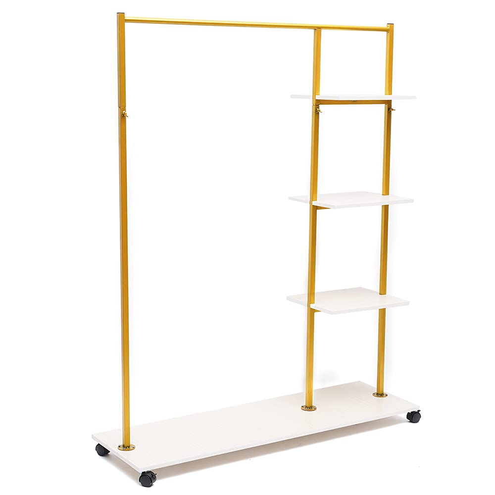 TBVECHI Heavy Duty Gold Garment Rack with Wheels - Industrial Strength Clothes Hanger for Bedroom, Closet & Retail Store | Perfect for Clothing Storage, Display & Organization in Homes, Boutiques & Shopping Malls