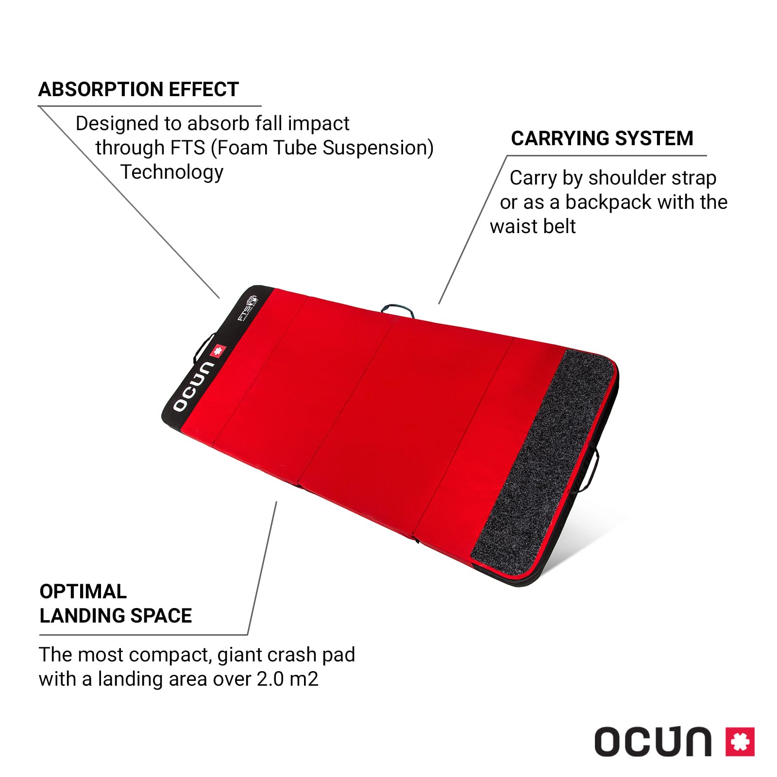 Ocun Incubator FTS Crash Pad - Large Compact Bouldering Safety Fall Pad for Rock Climbing | Portable Landing Mat for Indoor & Outdoor Climbing Gyms, Crags & Training