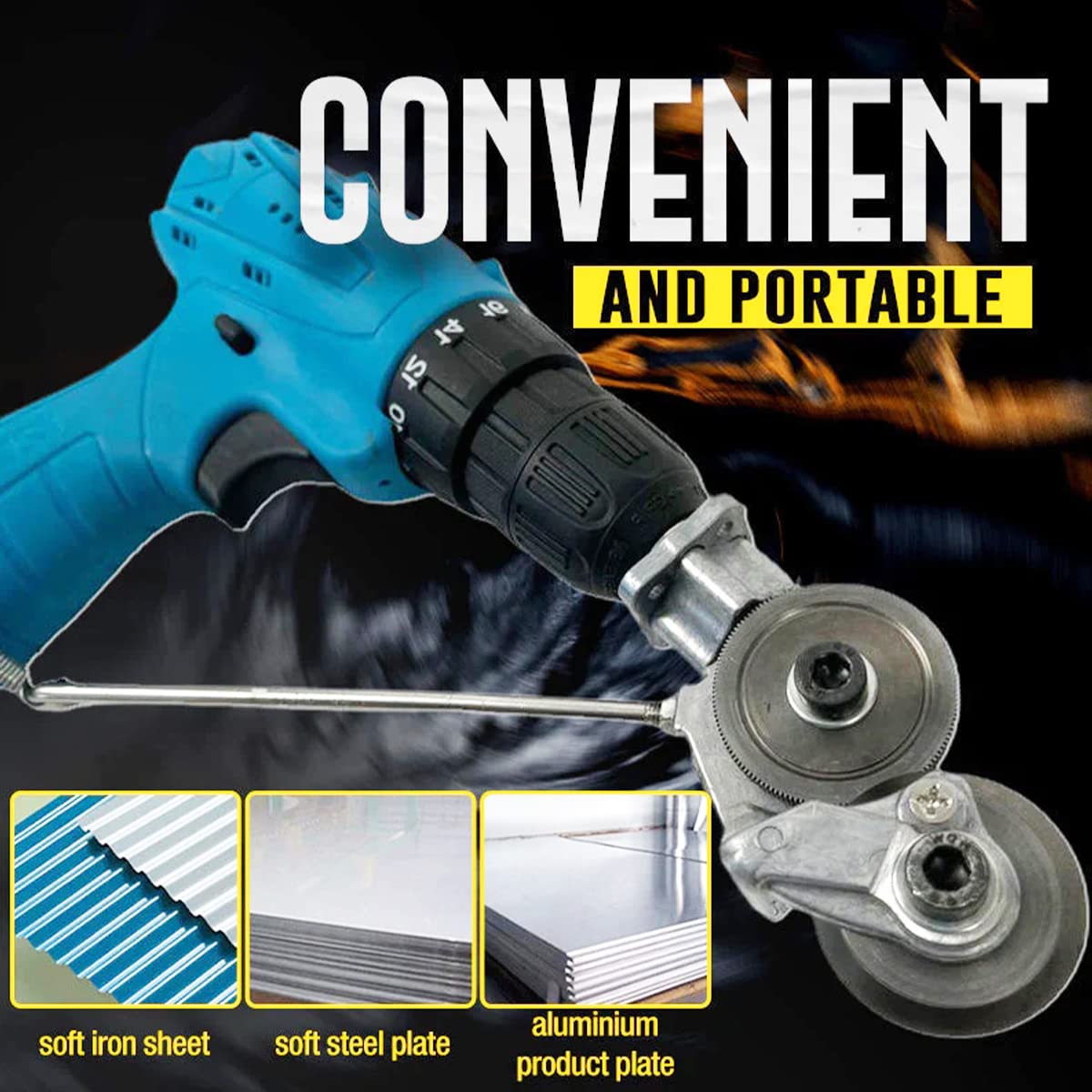 Electric Drill Metal Nibbler Attachment - Heavy Duty Sheet Metal Cutter for Steel, Aluminum & Copper - Perfect for HVAC, Auto Repair & DIY Metalworking Projects