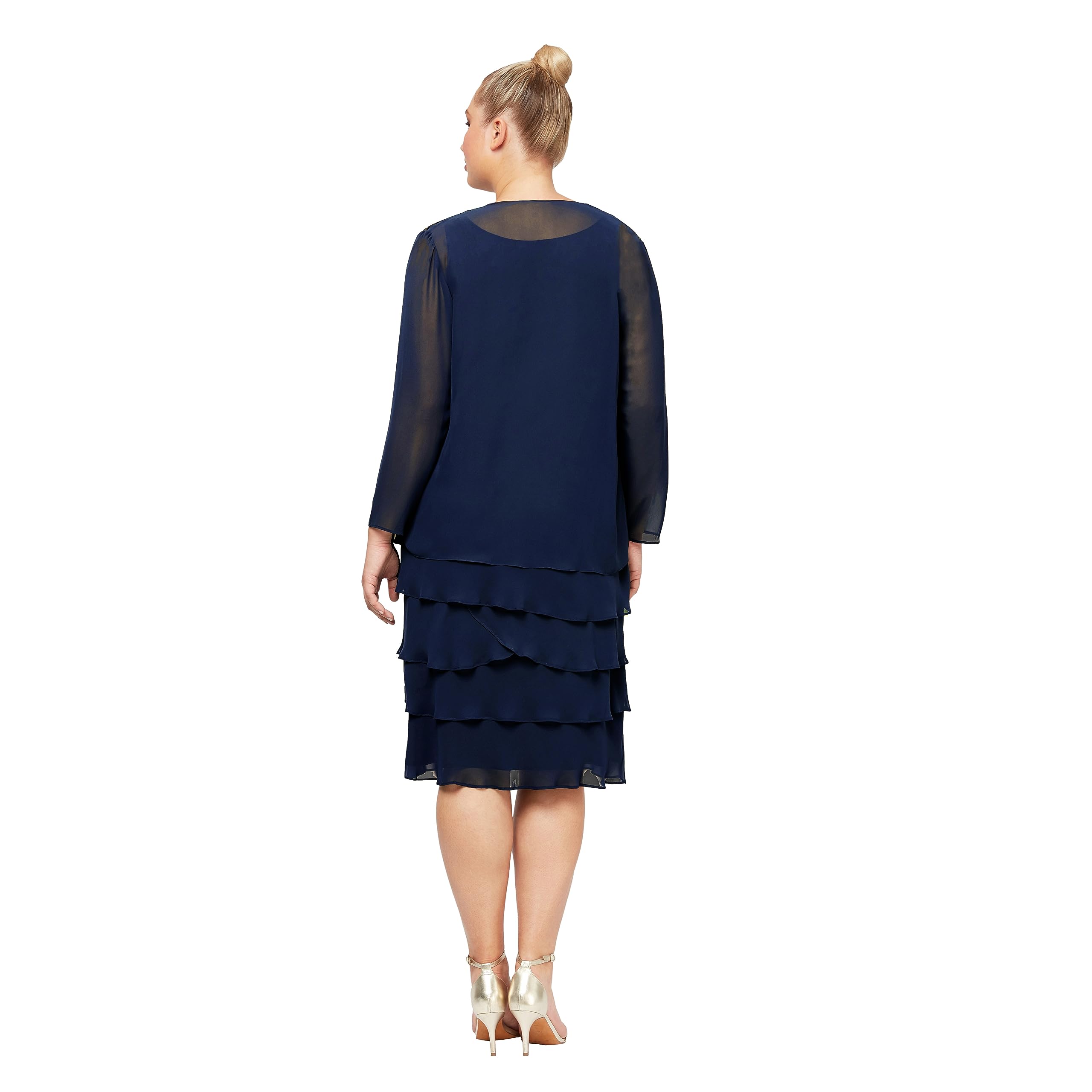 Women's Plus Size Embellished Shoulder Chiffon Tiered Jacket - Elegant Mother of The Bride Dress for Weddings, Parties & Special Occasions | S.L. Fashions