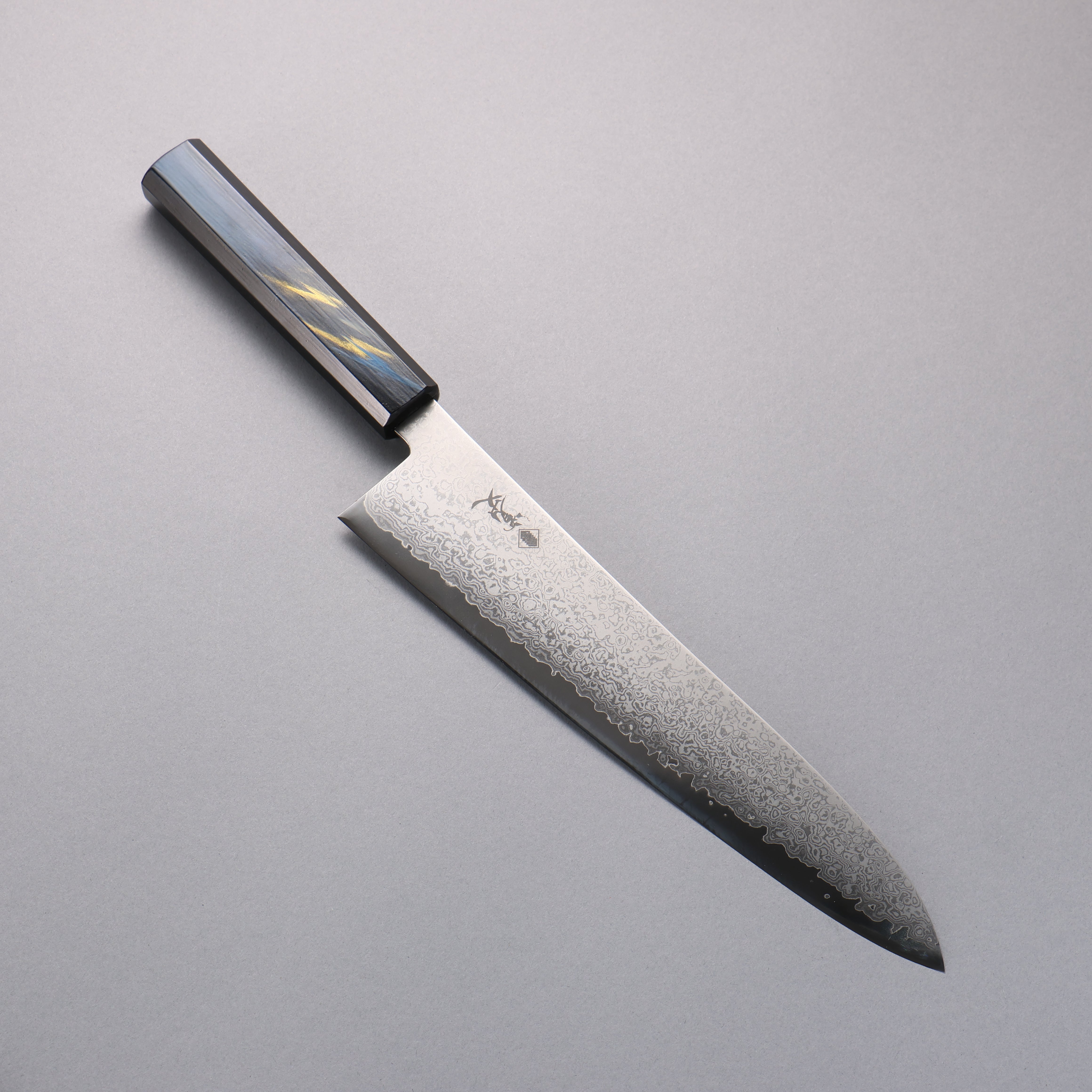 Premium VG10 Damascus Gyuto Japanese Chef Knife 240mm - Dark Blue & Gold Lacquered Handle - Perfect for Sushi, Meat Slicing & Professional Kitchen Use