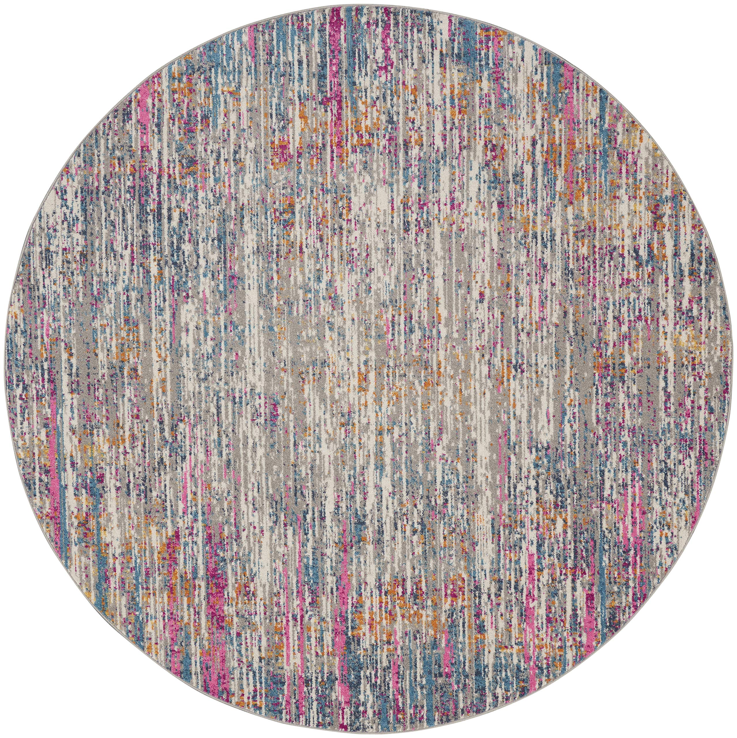 Nourison Passion Abstract Ivory Multi 8' Round Area Rug - Easy Clean, Non-Shedding, Stain Resistant - Perfect for Bedroom, Living Room, Dining Room & Kitchen Decor