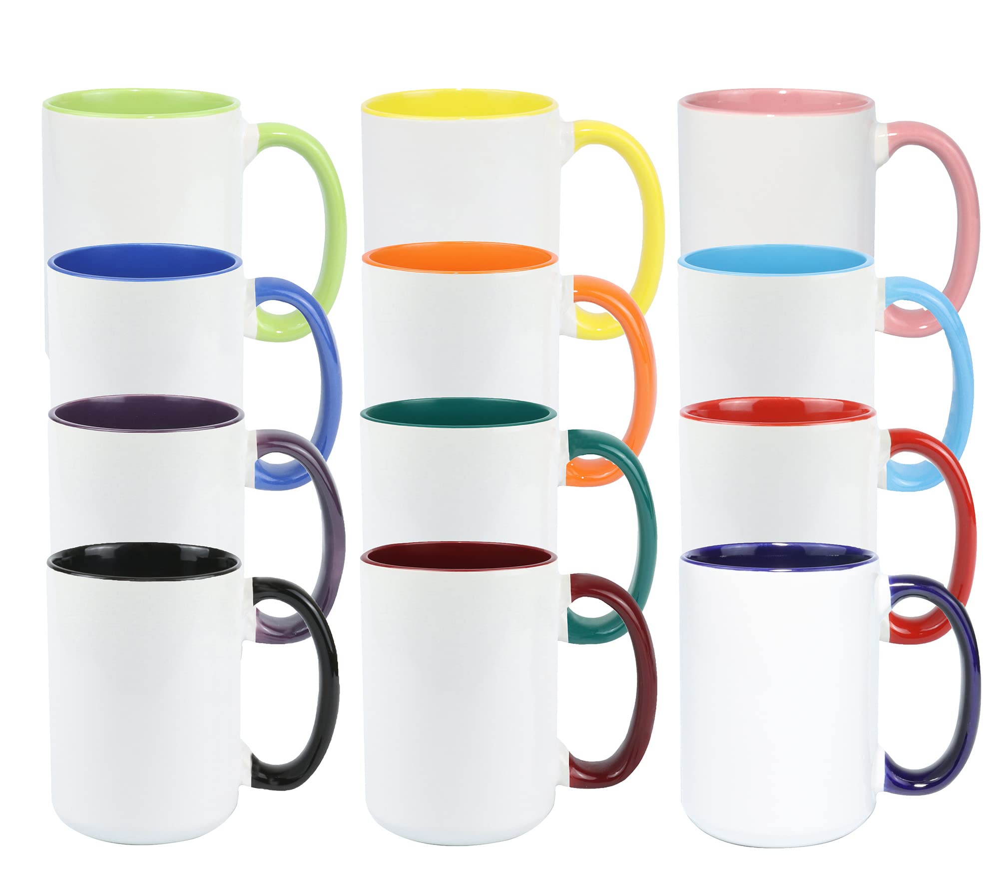Premium 15oz Sublimation Coffee Mug - 12 Vibrant Colors, Bulk Pack of 24 - Perfect for Custom Printing, Gifts & Office Use