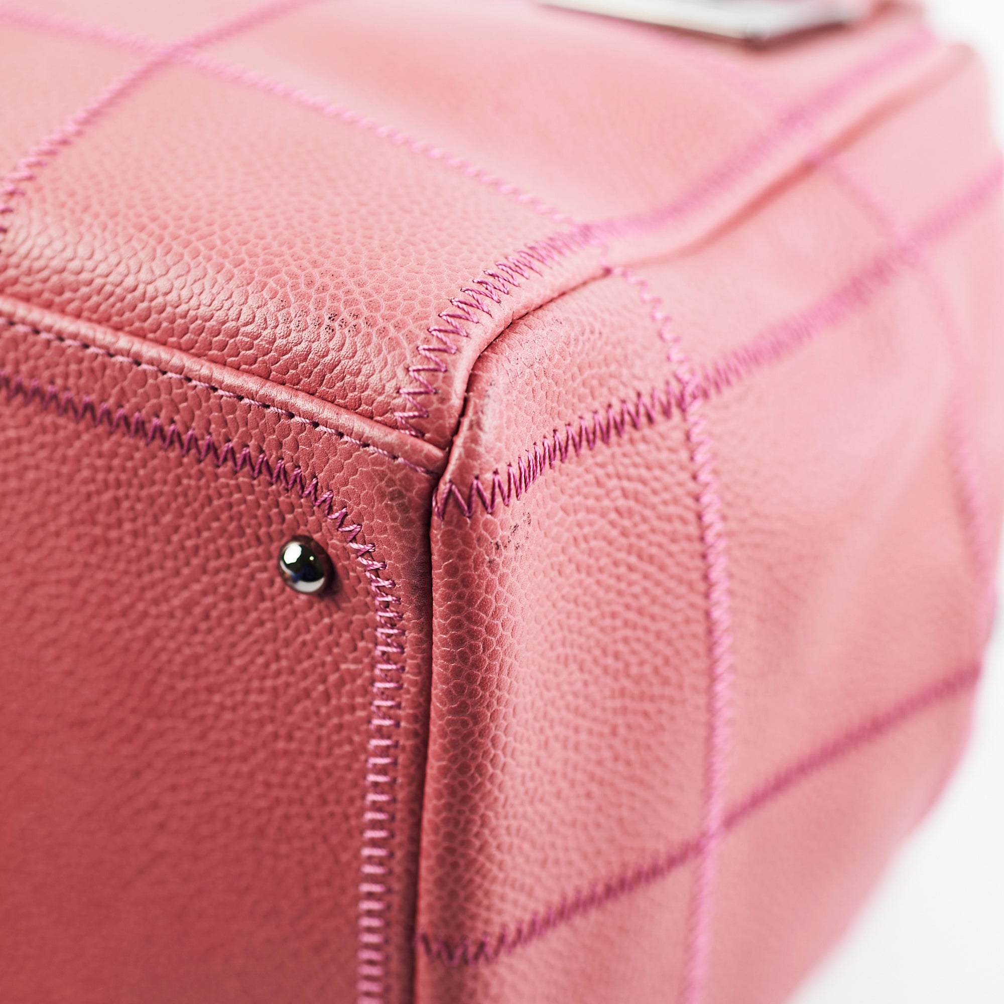 Chanel Caviar Square Stitch Bowler Bag in Pink | Luxury Designer Handbag for Women | Perfect for Parties, Weddings & Special Occasions