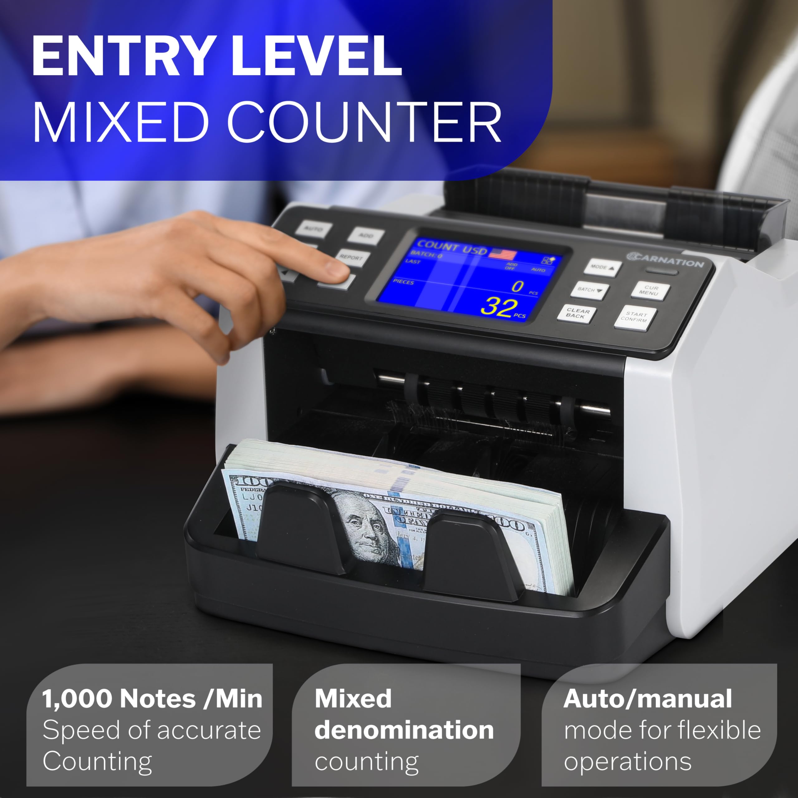CR5 Mixed Denomination Money Counter Machine with UV/MG/IR/DD Counterfeit Detection for USD, EUR, MXN, GBP & CAD - High-Speed Bill Counter for Banks, Retail Stores & Cash-Intensive Businesses