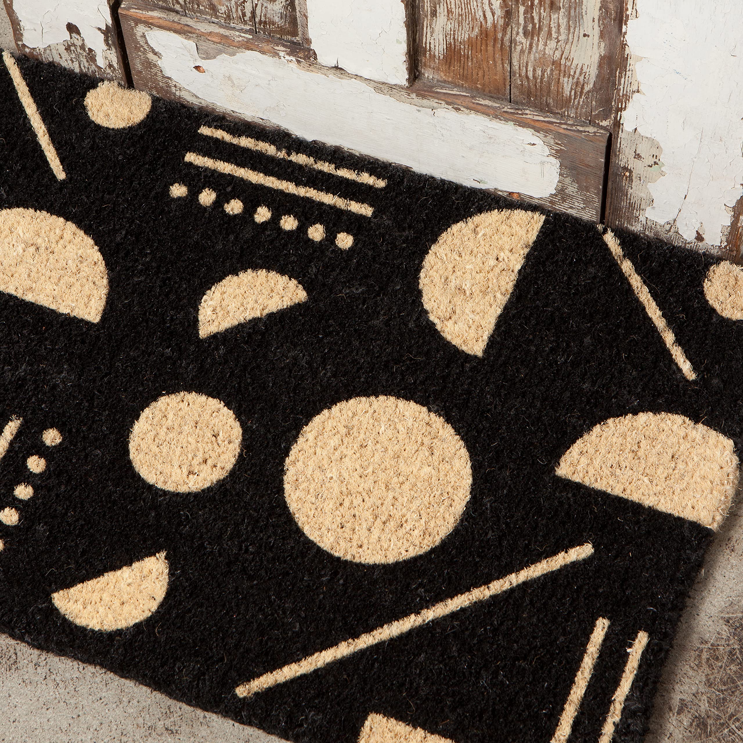Danica Studio Domino Coir Fiber Printed Doormat 18x30 Inches - Non-Slip Eco-Friendly Welcome Mat for Front Door, Porch, Entryway, and Home Decor