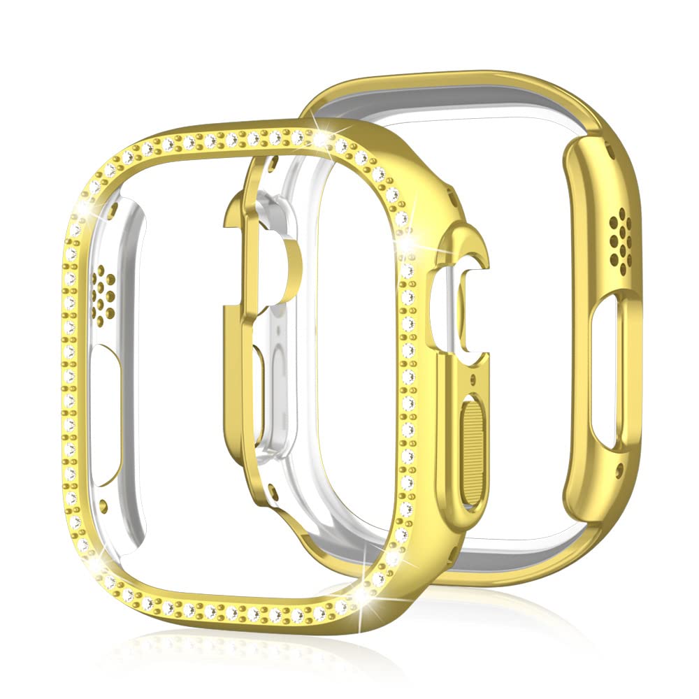 Apple Watch Ultra 2/Ultra 49mm Bling Diamond PC Bumper Case - Crystal Rhinestone Protective Cover for Women & Men (Gold) | Luxury Smartwatch Accessory for Work, Party & Everyday Wear