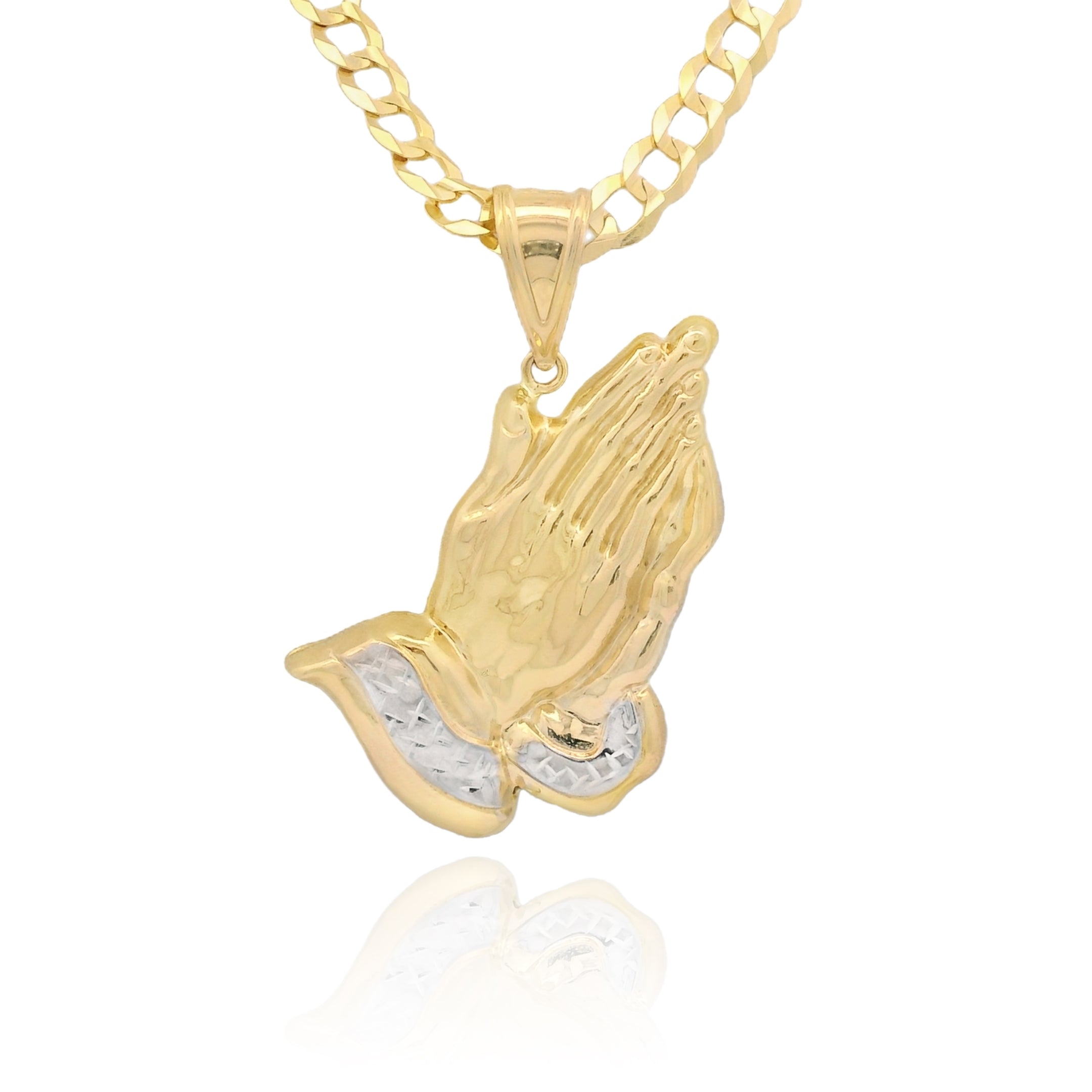 14K Gold Praying Hands Pendant with Solid Cuban Curb Chain - 26 Inch Religious Jewelry for Men & Women - Perfect for Gifts, Church, Weddings & Daily Wear | JTJ™