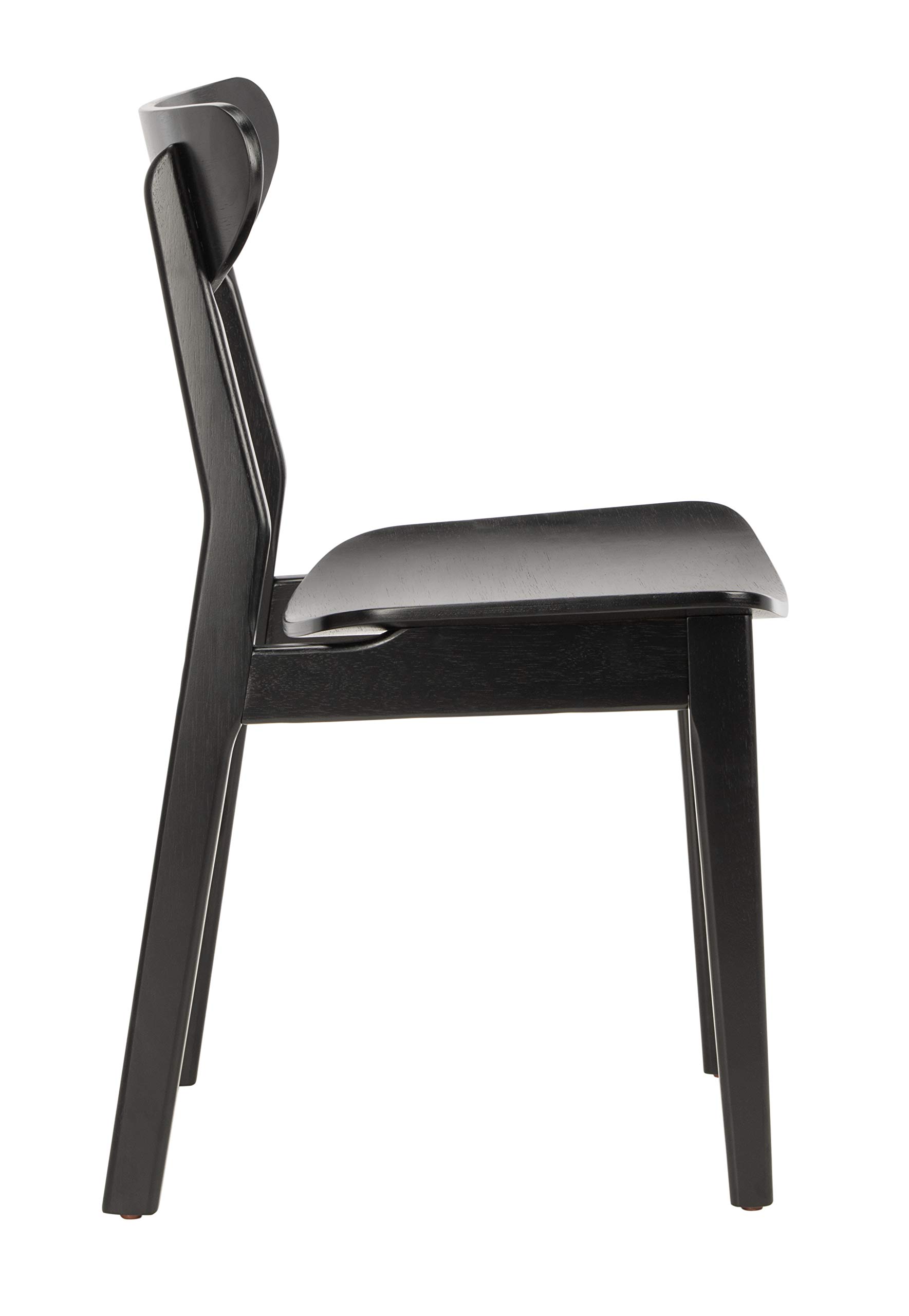 Safavieh Lucca Retro Black Wood Dining Chairs - Set of 2 for Kitchen, Dining Room & Breakfast Nook - Mid Century Modern Style Wooden Chairs with Upholstered Seat