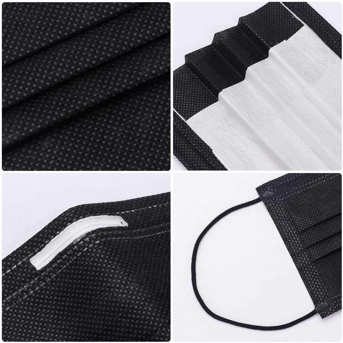 GreatDio® 200 Pcs Disposable 3-Ply Face Masks - Breathable Protective PPE with Nose Clip & Ear Loops (Black) - Ideal for Daily Use, Travel, Work & Public Safety
