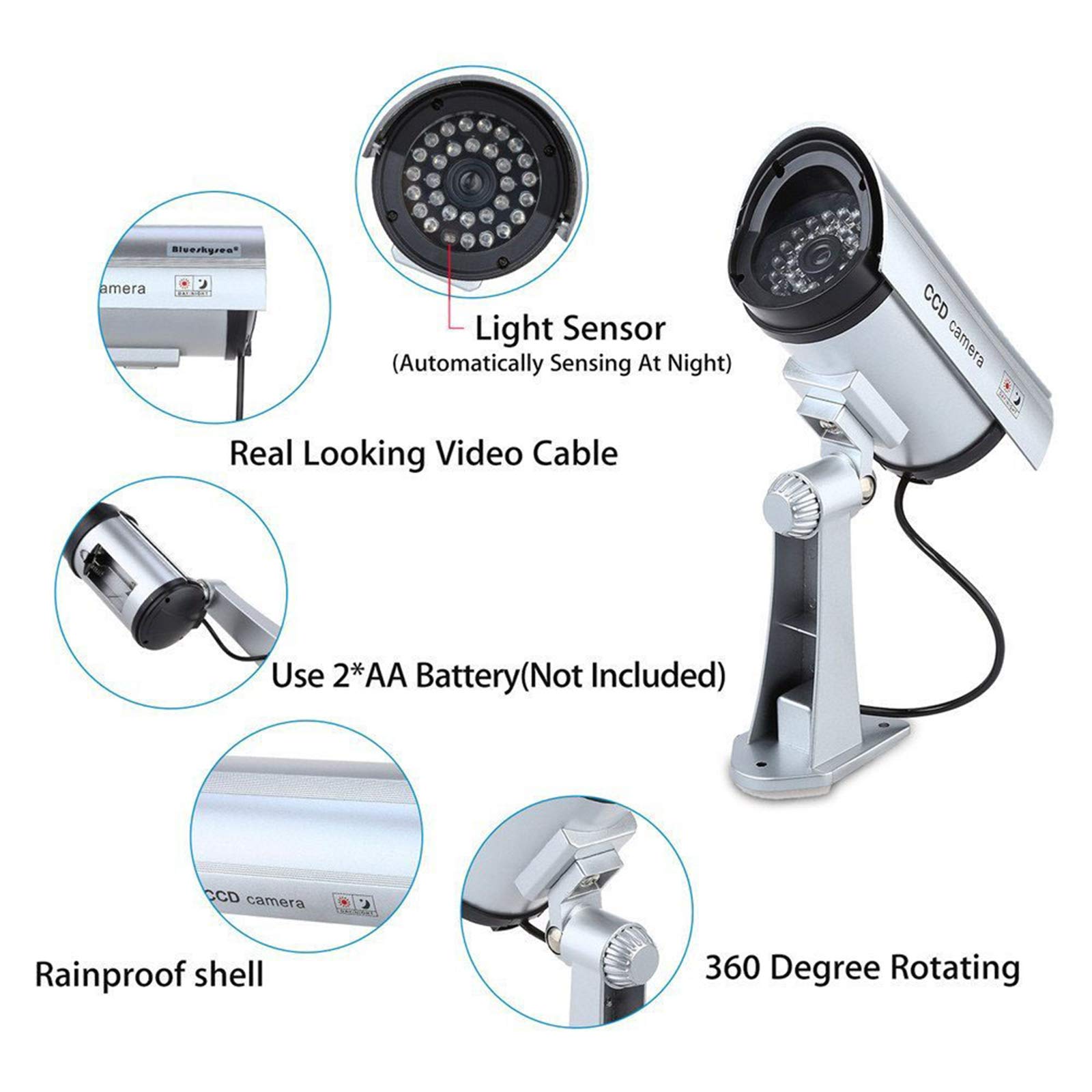 Fake Security Camera with Flashing LED - Dummy Surveillance Camera for Indoor & Outdoor Use | Home & Business Theft Deterrent | Perfect for Garage, Yard, and Office Security