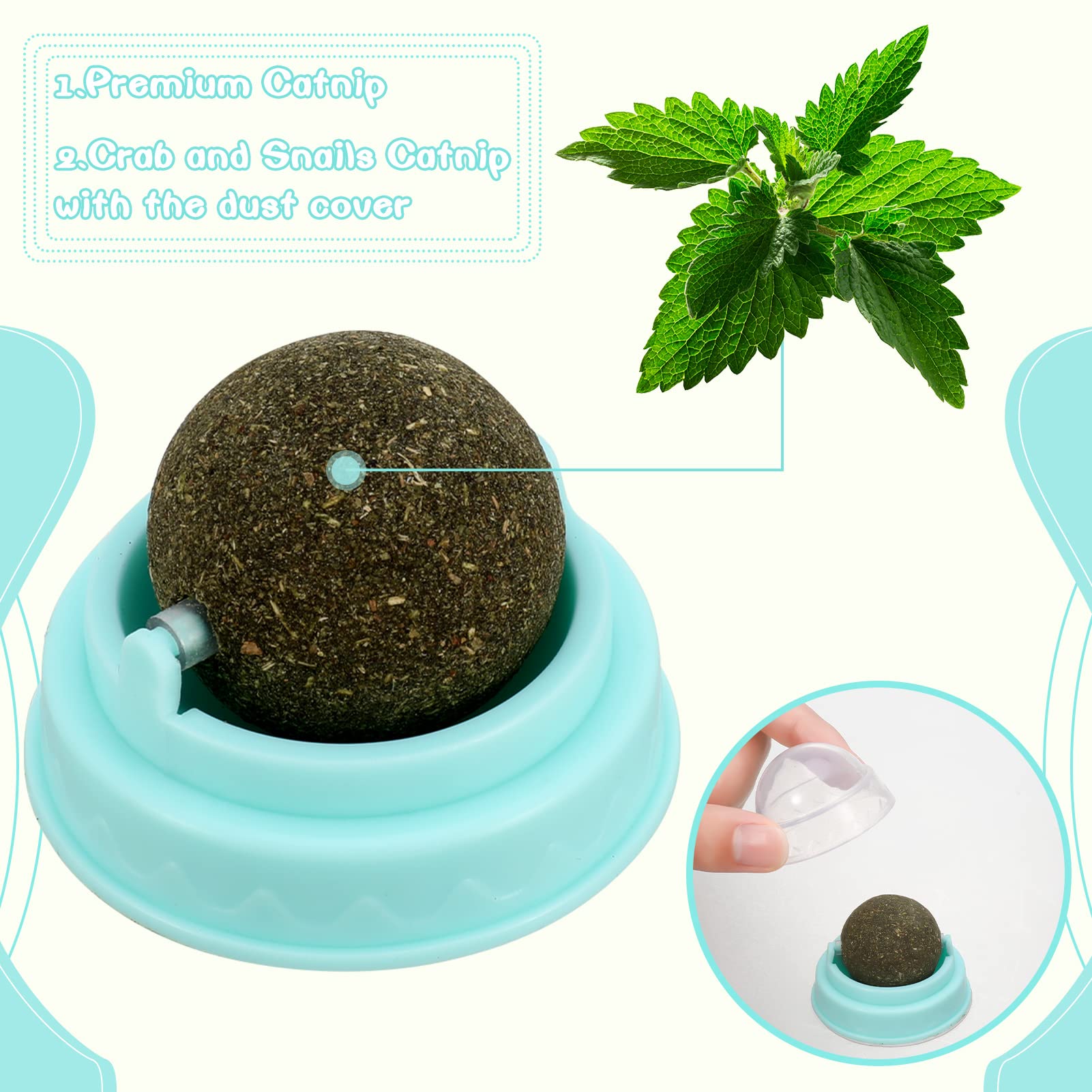 Dacitiery 4PCS Catnip Balls Toy for Cats - Rotatable Edible Interactive Cat Toy with Self-Adhesive Catnip Teeth Cleaning Licking Balls for Kittens | Fun Indoor Play, Stress Relief & Dental Care for Adult Cats & Kittens
