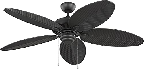 **52-Inch Matte Black Ceiling Fan with Reversible Motor & Pull Chain - Indoor/Outdoor Use - Perfect for Patio, Bedroom, or Living Room**