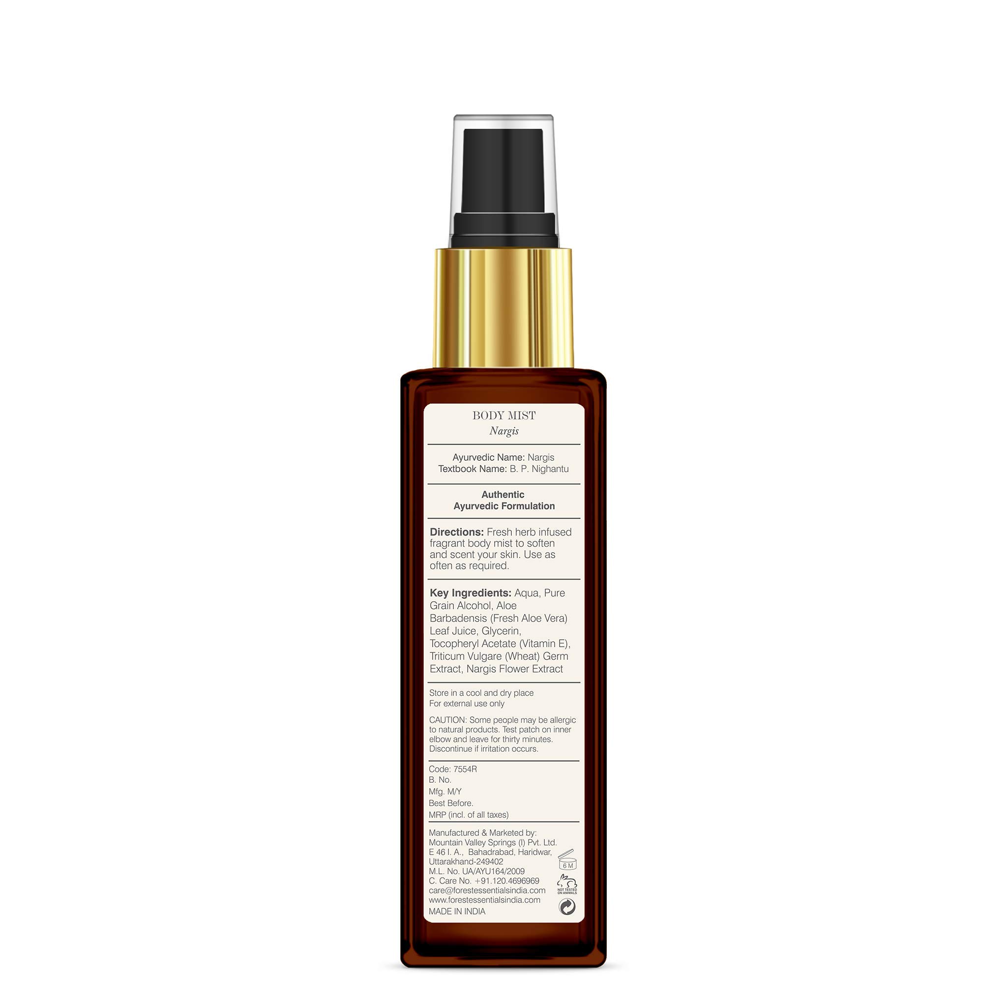 Forest Essentials Nargis Body Mist - 100ml Floral Perfume Spray for Women | Long-Lasting Fragrance for Daily Wear, Special Occasions & Gift Giving