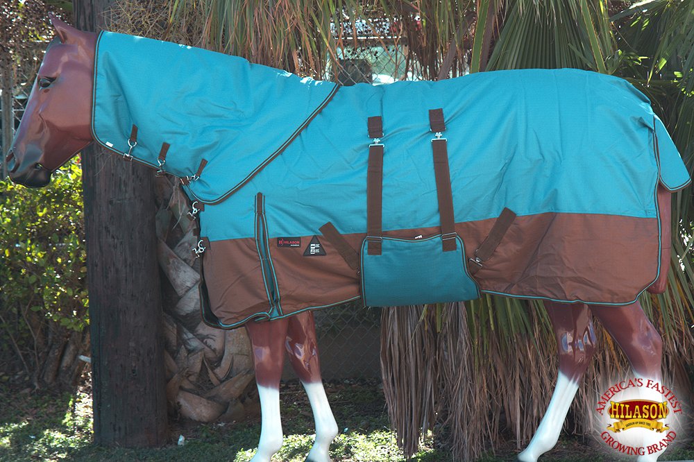 HILASON 1200D Waterproof Winter Horse Blanket with Neck Cover & Belly Wrap - Heavy Duty 66