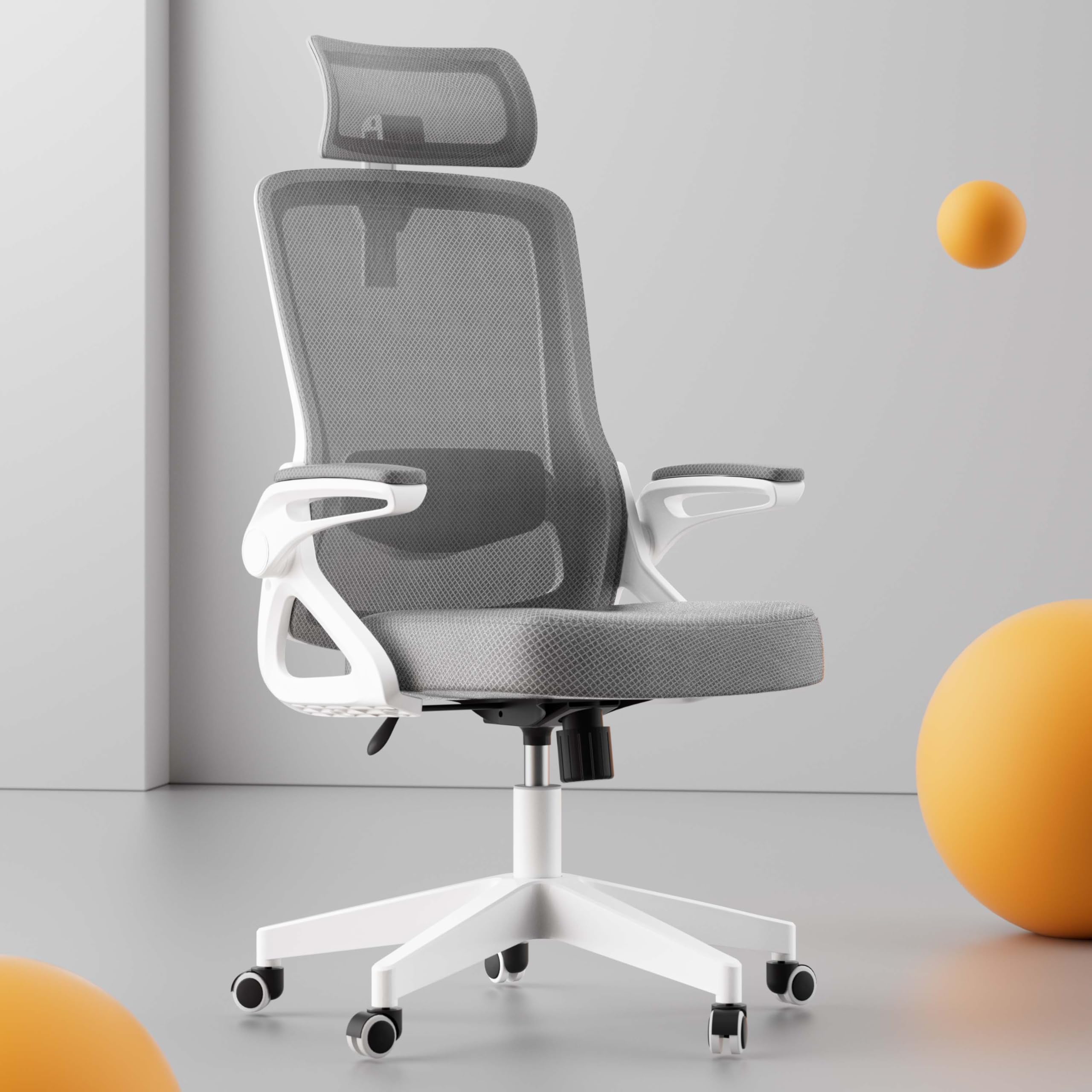 Ergonomic Office Chair with Adjustable Lumbar Support & Swivel Headrest - 90° Flip-Up Armrests, Breathable Mesh Back & Thickened Seat Cushion - 360° Swivel Base for Home Office, Gaming Setup & Workspace - Easy Assembly Computer Desk Chair for Long Hours Sitting Comfort