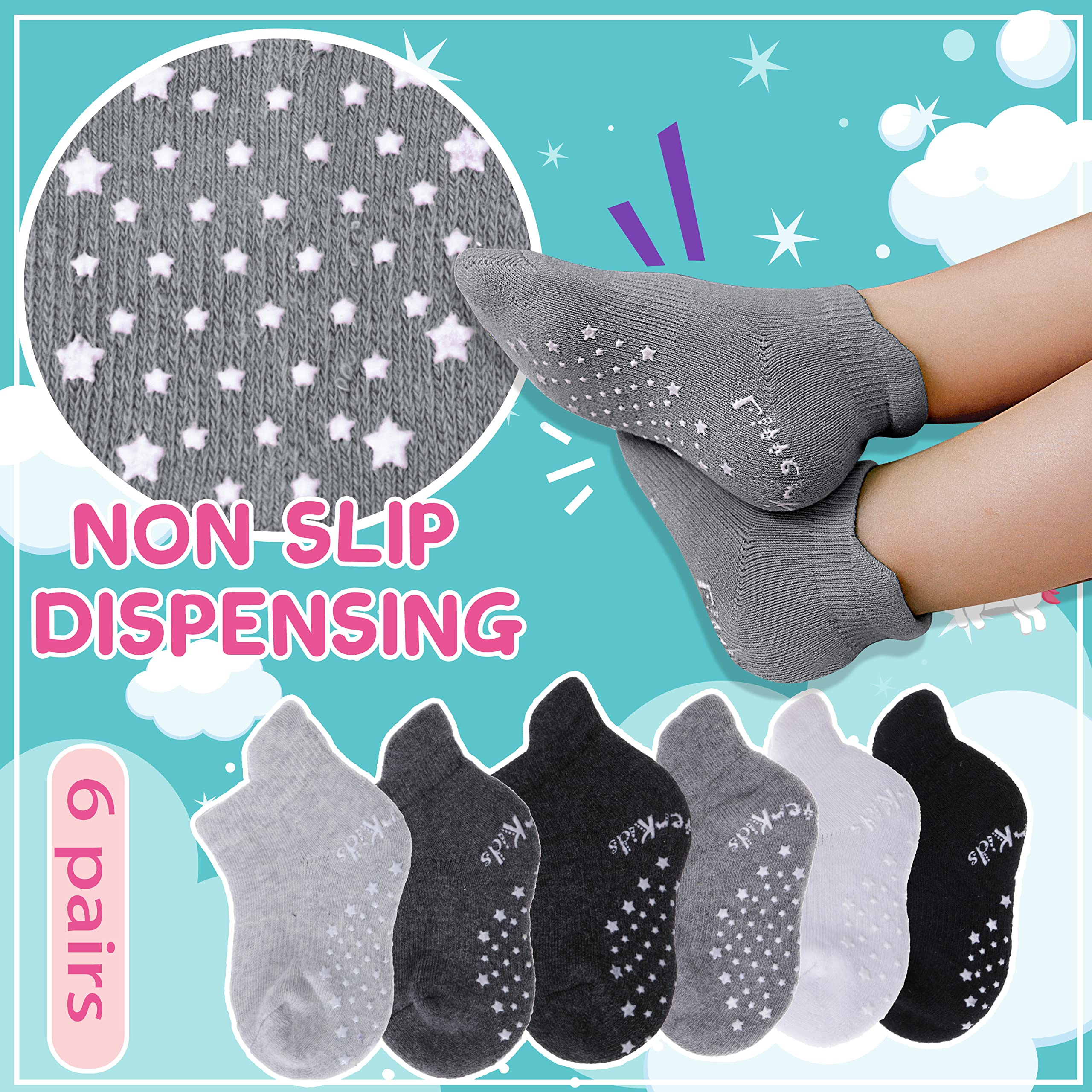 Non-Slip Baby Socks for Toddlers - Anti-Skid Cotton Ankle Socks with Grippers for Girls & Boys - Perfect for Playtime, Daycare and First Steps