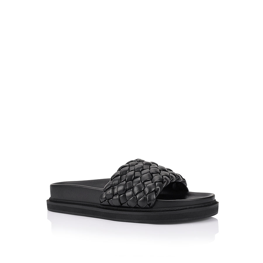 Bruce Footbed Slides for Men & Women - Comfortable Black Sandals for Indoor & Outdoor Use - Perfect for Home, Pool, Beach, and Lounging