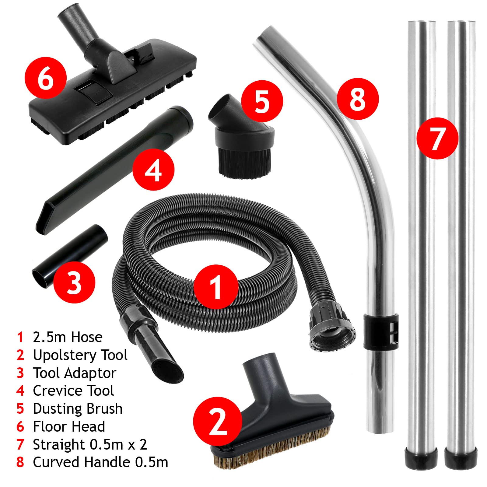 SPARES2GO Vacuum Cleaner Tool Brush Kit - Compatible with Numatic Henry & Hetty Models (2.5m Cable) | Replacement Accessories for Deep Cleaning Carpets, Upholstery & Hard Floors