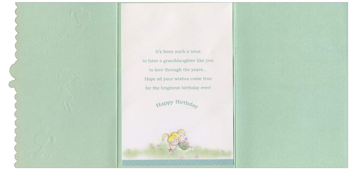 Designer Greetings Three Fairies Playing with Butterflies Tri-Fold Die-Cut Birthday Card - Perfect for Granddaughter's Special Day | Birthday Greeting Card for Kids, Grandchildren & Fairy Tale Lovers