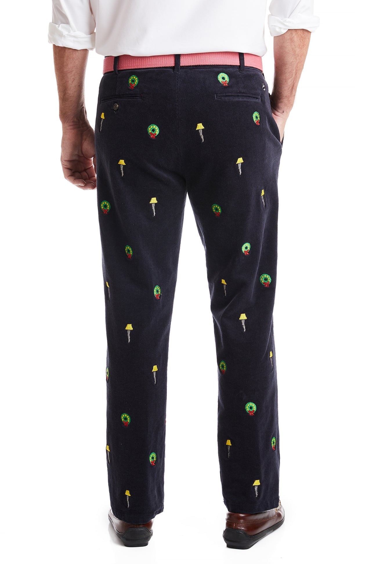 Beachcomber Corduroy Pants for Men - Nantucket Navy Color with Vintage Leg Lamp Design - Perfect for Casual Wear, Beach Outings, and Holiday Parties