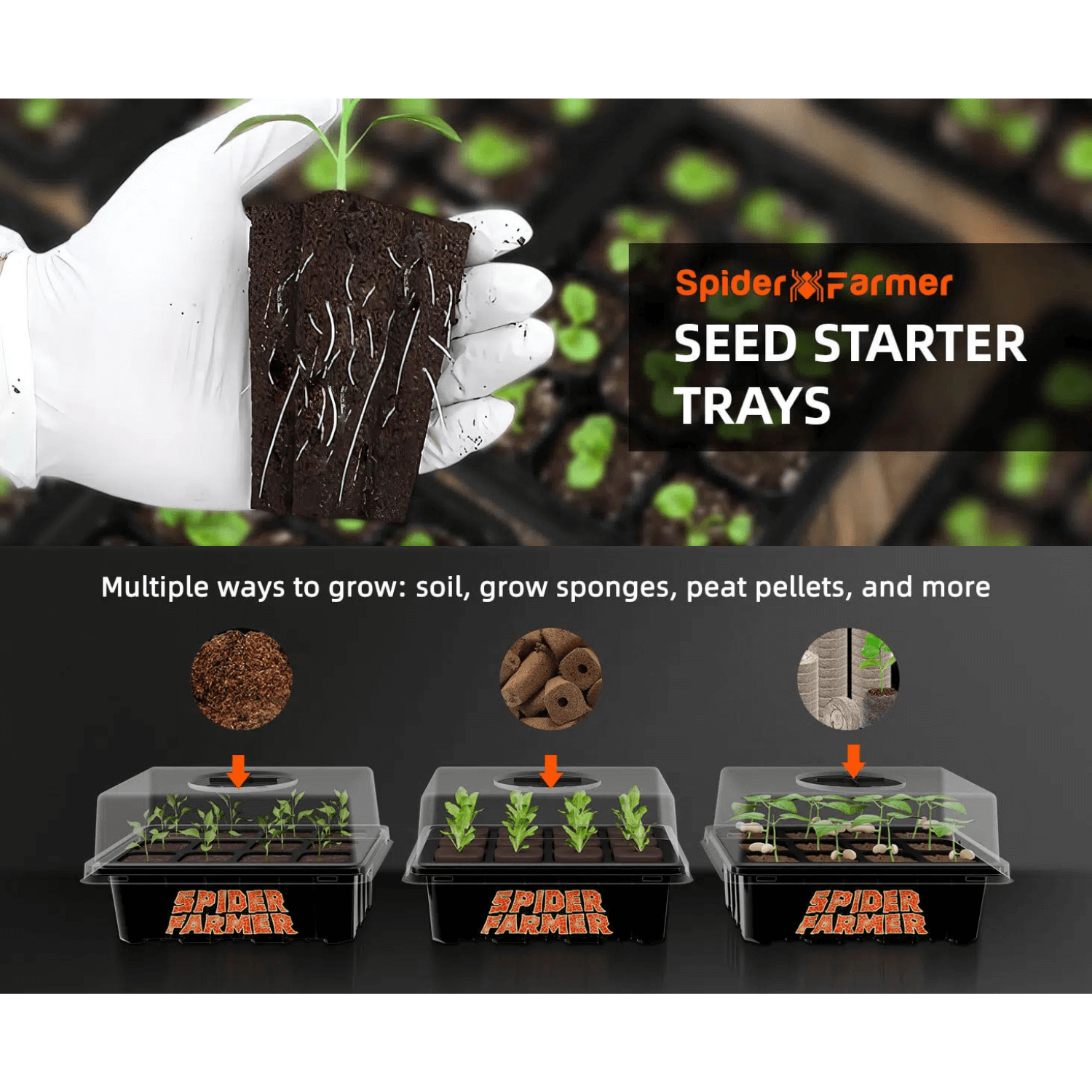 Spider Farmer Seed Starting Trays 4 Pack - Durable Seedling Starter Kit for Indoor Gardening, Hydroponics & Greenhouse Use