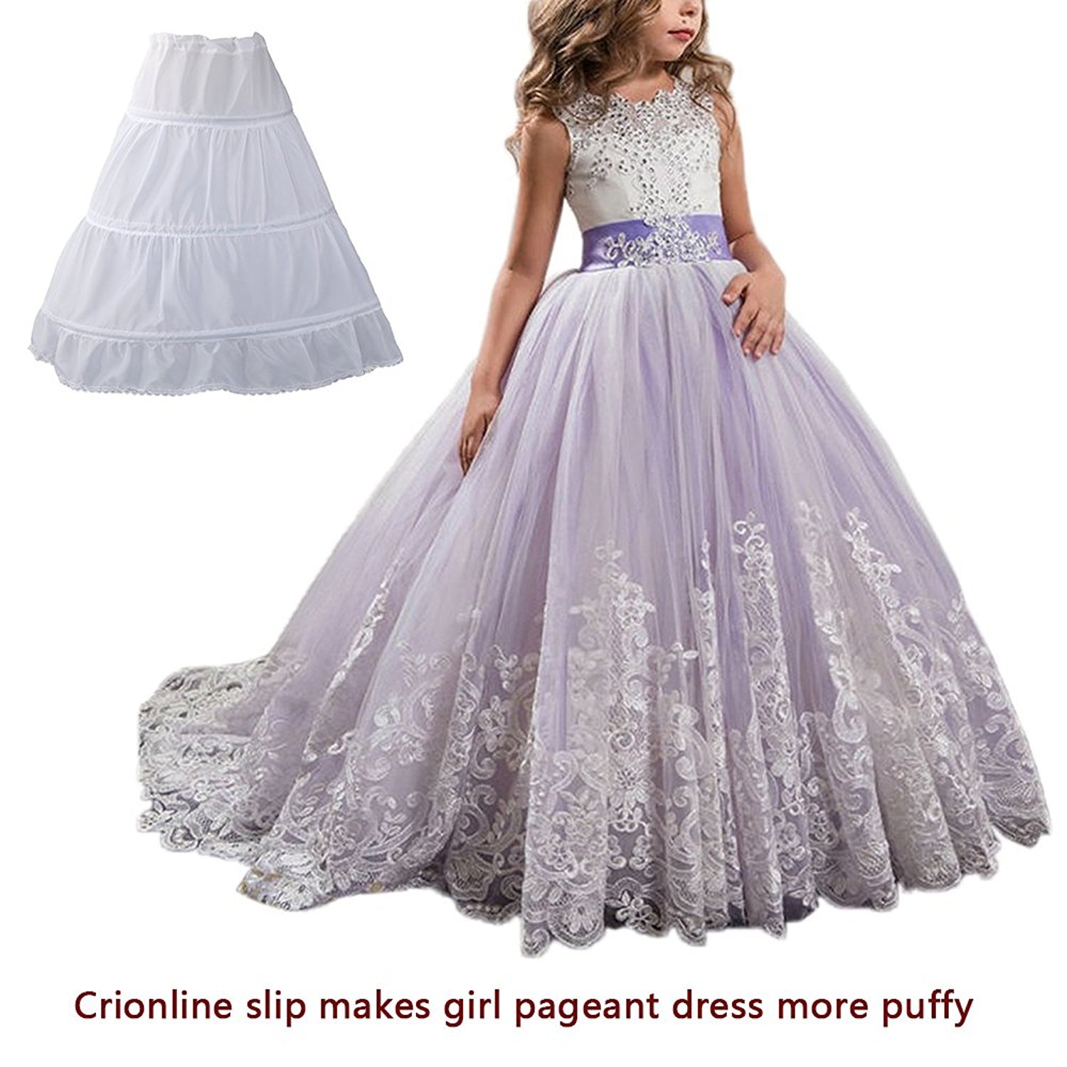 Princess Lilac Long Girls Pageant Dresses | Kids Prom Puffy Tulle Ball Gown | Formal Occasions & Special Events