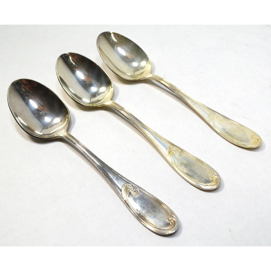 Vintage ERCUIS Silver Plated Flatware Set - 3 Oval Teapoons & Fruit Spoons with Wave Pattern - Perfect for Afternoon Tea, Dessert Serving & Antique Collection