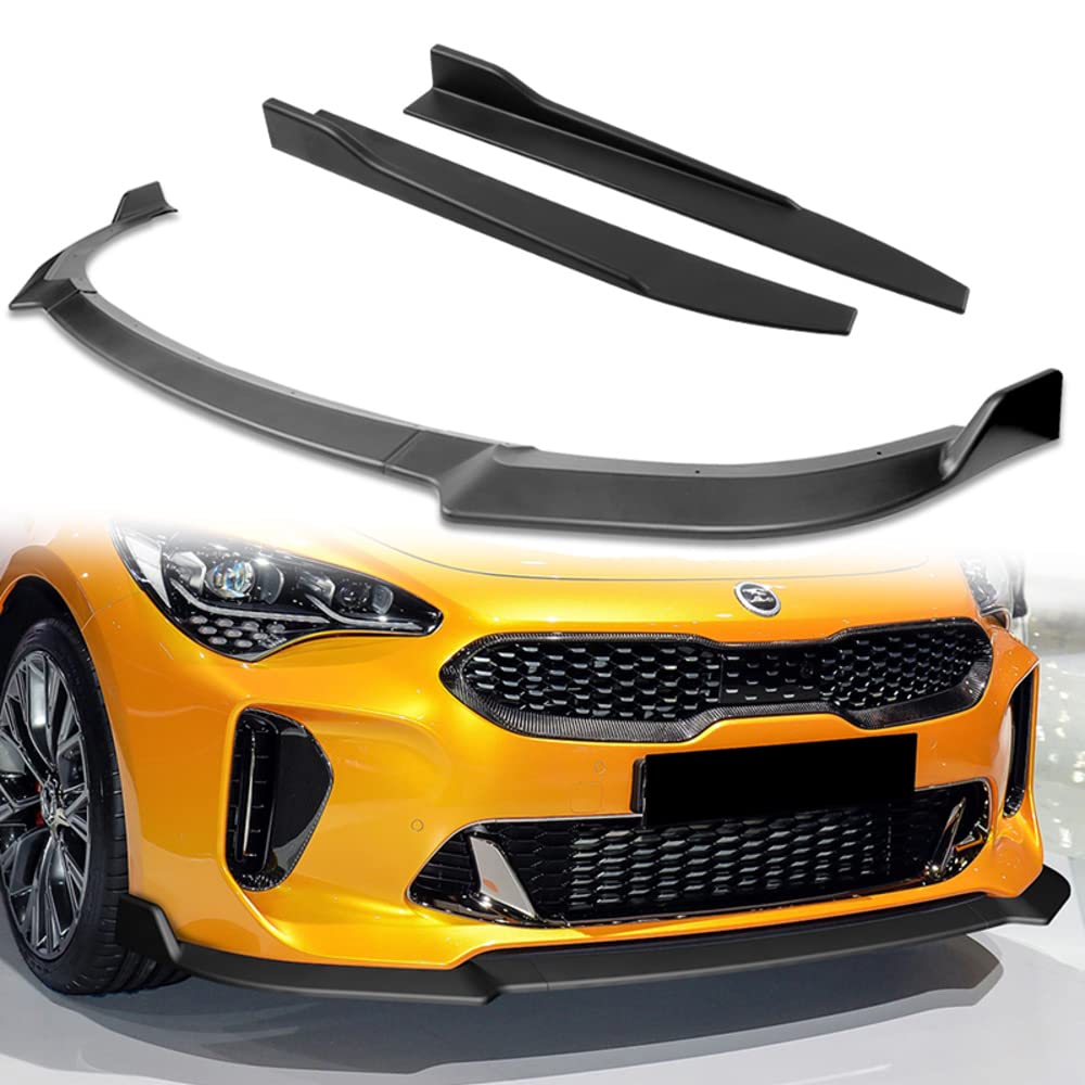 5PCS Front Bumper Lip + Side Skirt Rocker Winglet Canard Diffuser Wing Kit for 2018-2023 Kia Stinger GT-Line | ABS Matte Black Body Spoiler Splitter | Enhanced Aerodynamics & Sporty Styling | Perfect for Car Enthusiasts & Street Racing