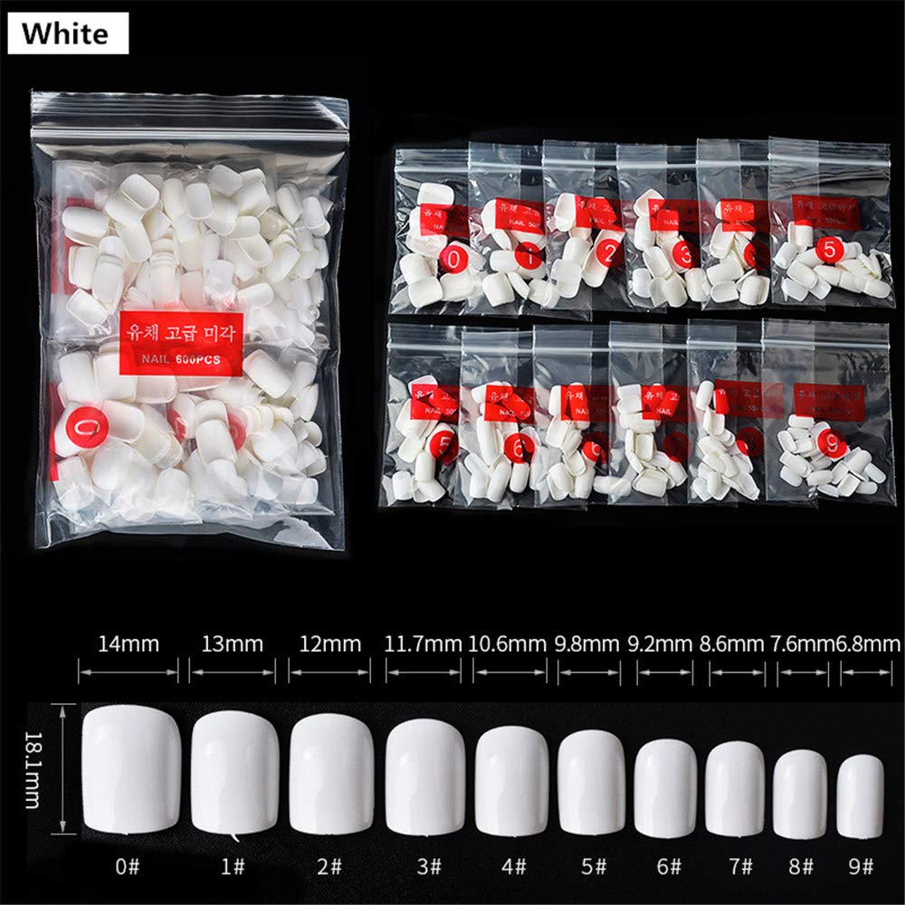 500pcs Acrylic False Nails - Short Square Fake Nails Set, Transparent Natural White Full Cover Artificial Nail Tips for Nail Extension | Perfect for DIY Manicures, Salon Use & Special Occasions