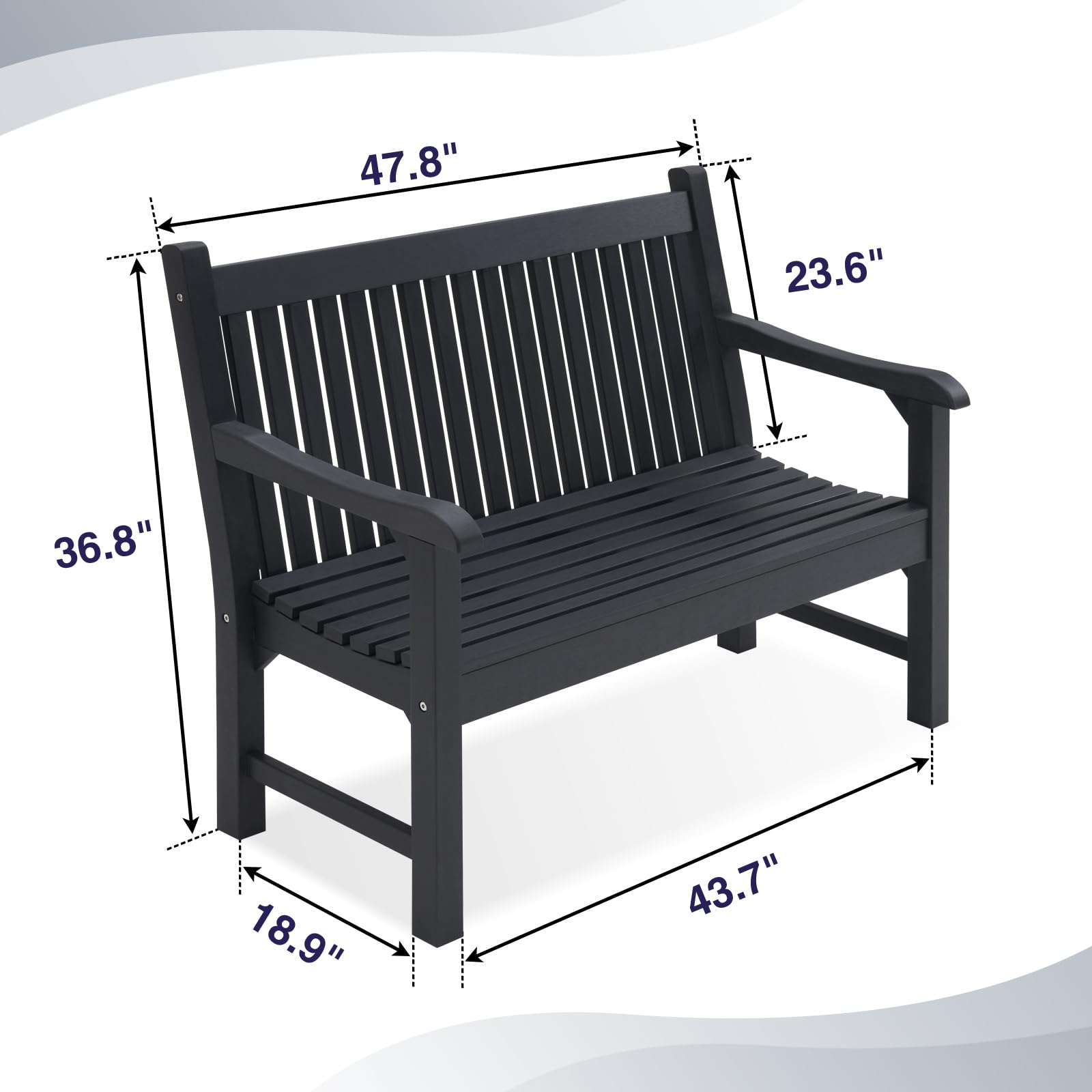 Psilvam 2-Person Poly Lumber Garden Bench - Weatherproof Outdoor Patio Bench That Never Rots - Perfect for Gardens, Porches & Parks - Durable Memorial Bench (Black) - Ideal for Relaxing in Your Backyard or as a Thoughtful Gift