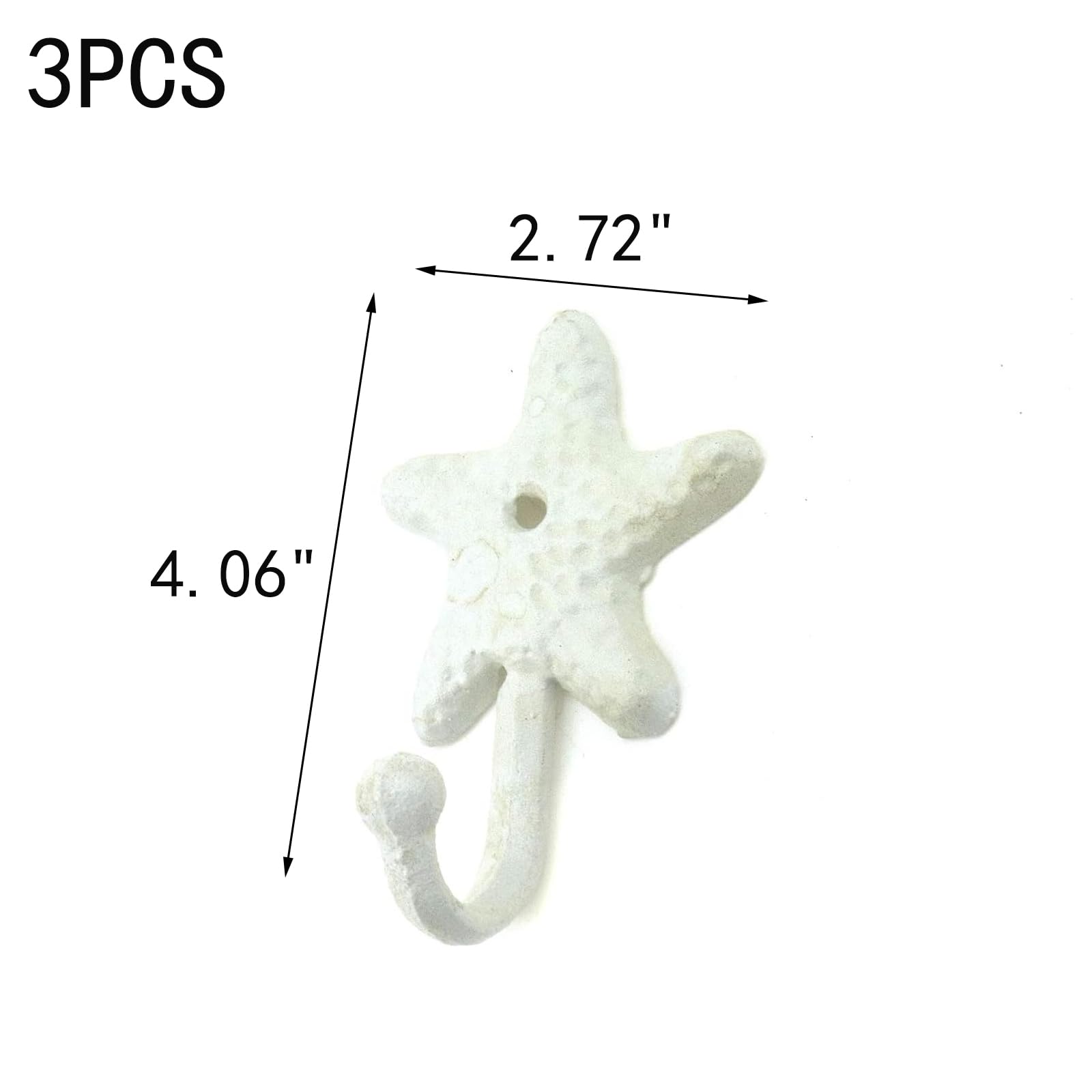 MY MIRONEY White Starfish Wall Hooks - Pack of 3, Decorative Sea Star Shaped Single Hook for Coats, Keys, Hats, Towels & Robes - Rustic Coastal Wall Hangers with Screws - Perfect for Bathroom, Bedroom, Beach House & Nautical Decor