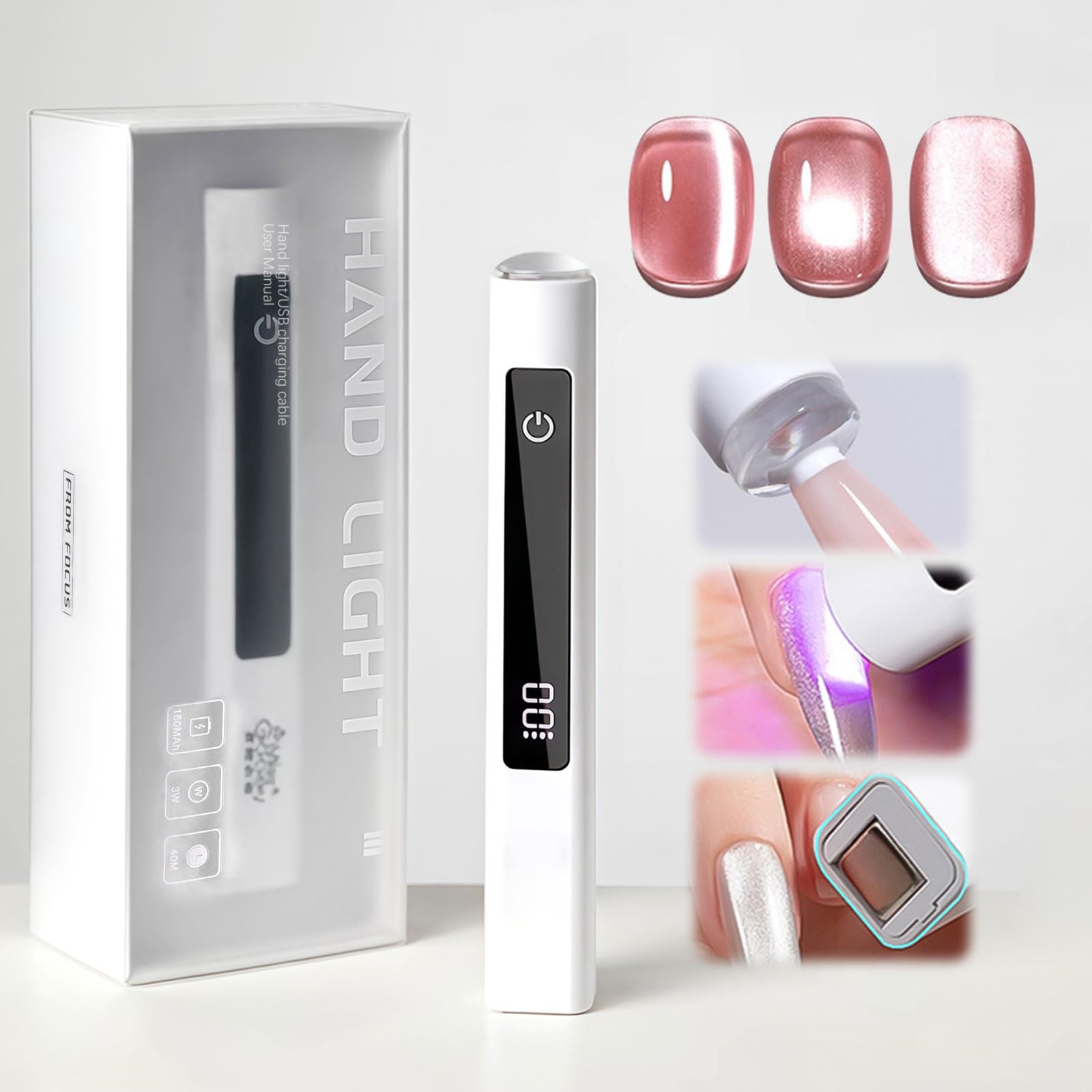 3-in-1 Portable UV LED Nail Lamp with Stamper & Cat Eye Magnet - Quick Cure Cordless Nail Dryer with LCD Display & Type-C Charging for Home, Salon & Travel Manicures