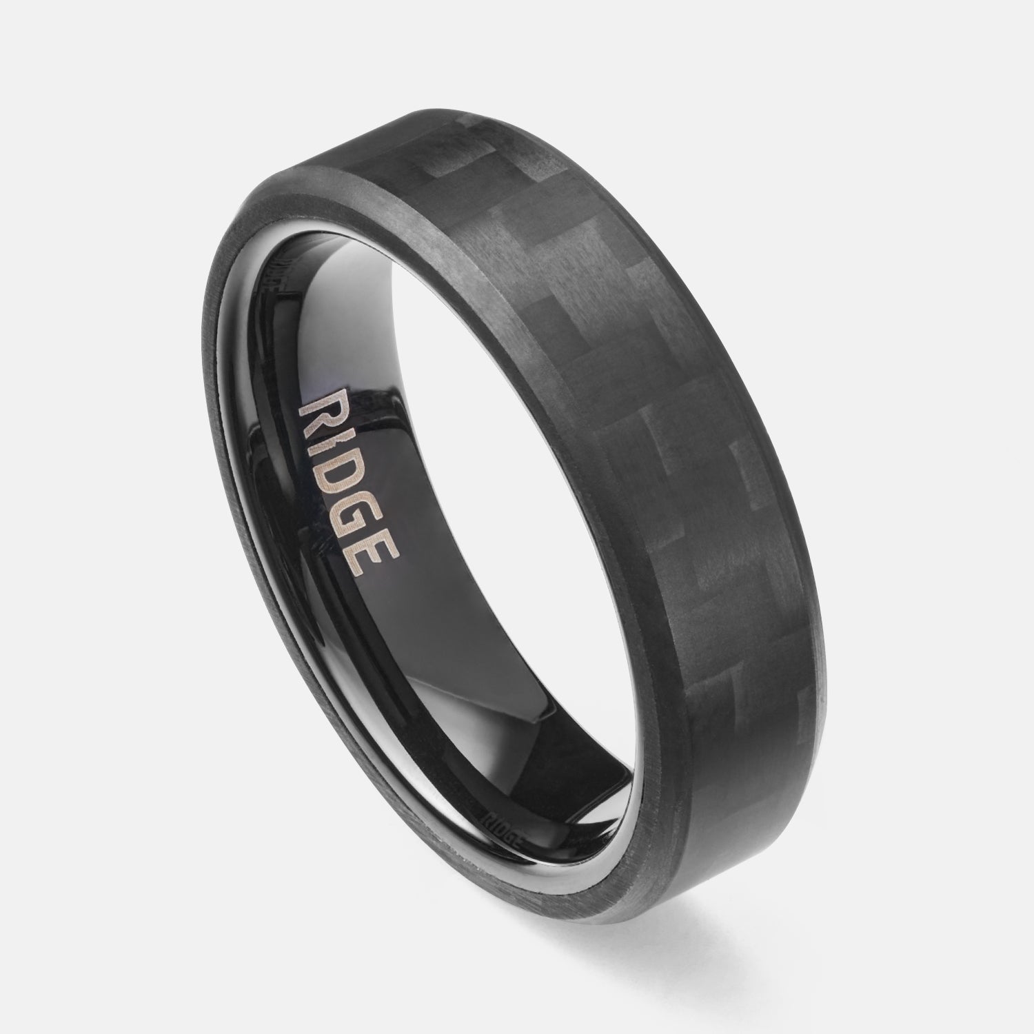 Ridge 6mm Beveled Carbon Fiber 3K Ring Set for Men - Durable & Lightweight Wedding Band, Anniversary Gift, Everyday Wear