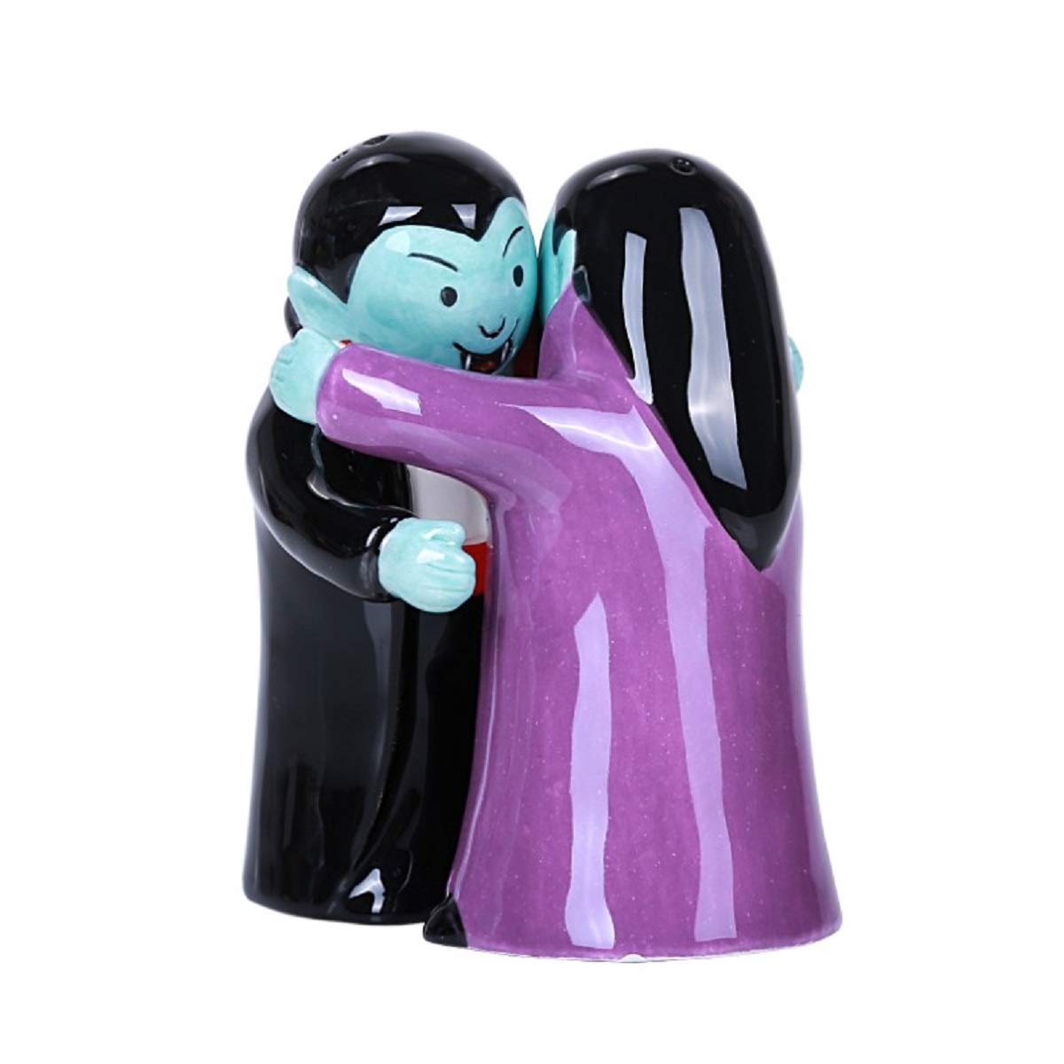 Magnetic Ceramic Salt and Pepper Shakers Set - Vampire Themed Kitchen Decor for Halloween, Gift Idea for Couples & Home Use