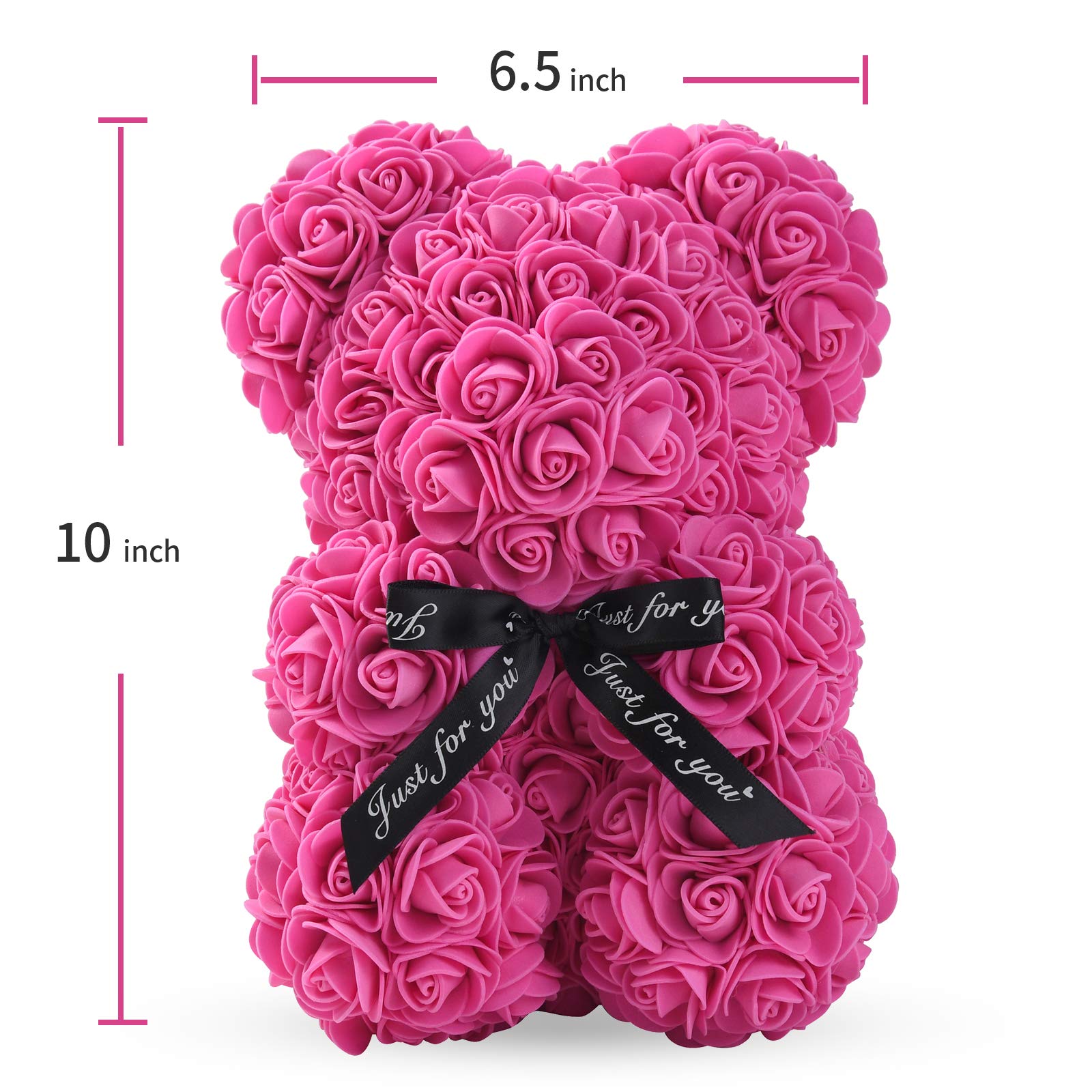 LINKLO 10-inch Rose Teddy Bear - Artificial Rose Flower Bear with Transparent Gift Box (Rose Red) | Romantic Gift for Valentine's Day, Anniversary & Wedding Decor
