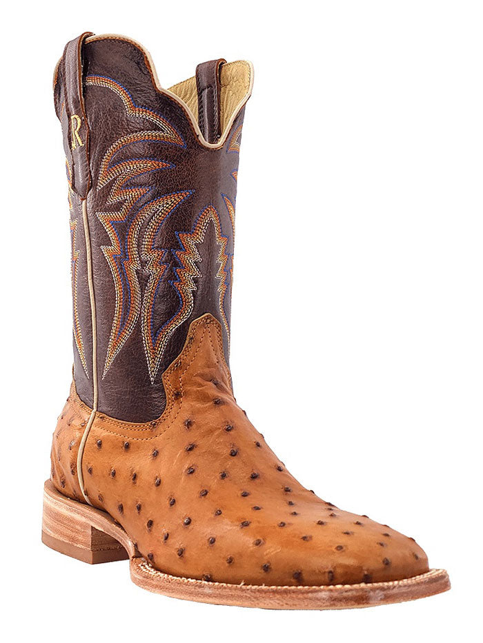 R.Watson RW4506 Men's Full Quill Ostrich Leather Cowboy Boots in Cognac Brown - Perfect for Western Rides, Country Music Festivals & Casual Wear