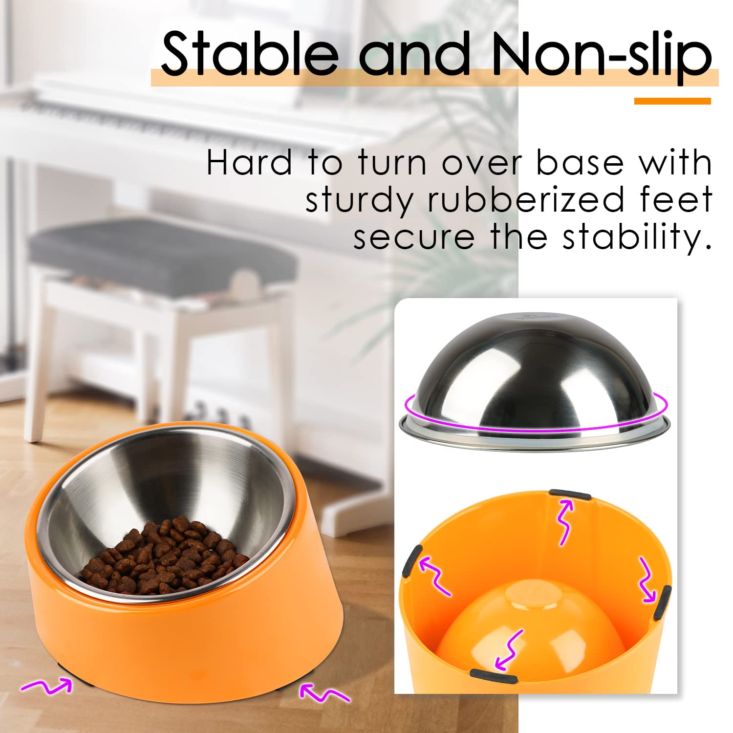 15° Slanted Dog Bowl - Non-Slip, Mess-Free Tilted Pet Food Dish for Bulldogs & Cats | 1 Cup Capacity | Bright Orange | Perfect for Easy Feeding & Reducing Neck Strain