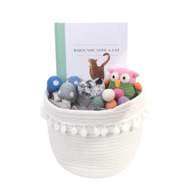 Eco-Friendly Cat Gift Basket for Cat Lovers - Natural Cat Toys Set with Organic Treats - Perfect for Birthdays, Holidays & Housewarming Gifts for Cat Owners